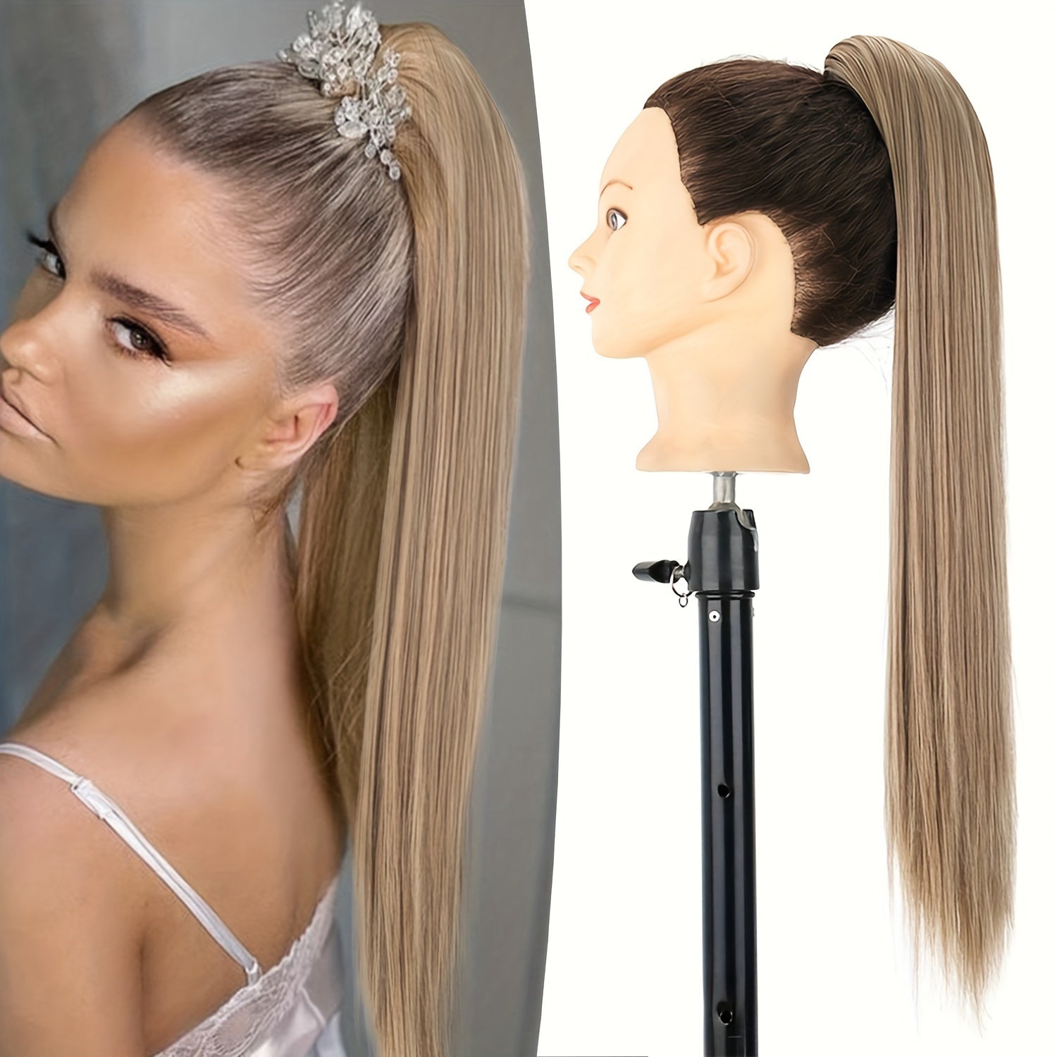 Synthetic Long Straight Claw Clip Ponytail Hair Extensions 24inch Synthetic Hairpiece Ponytails for Women Halloween