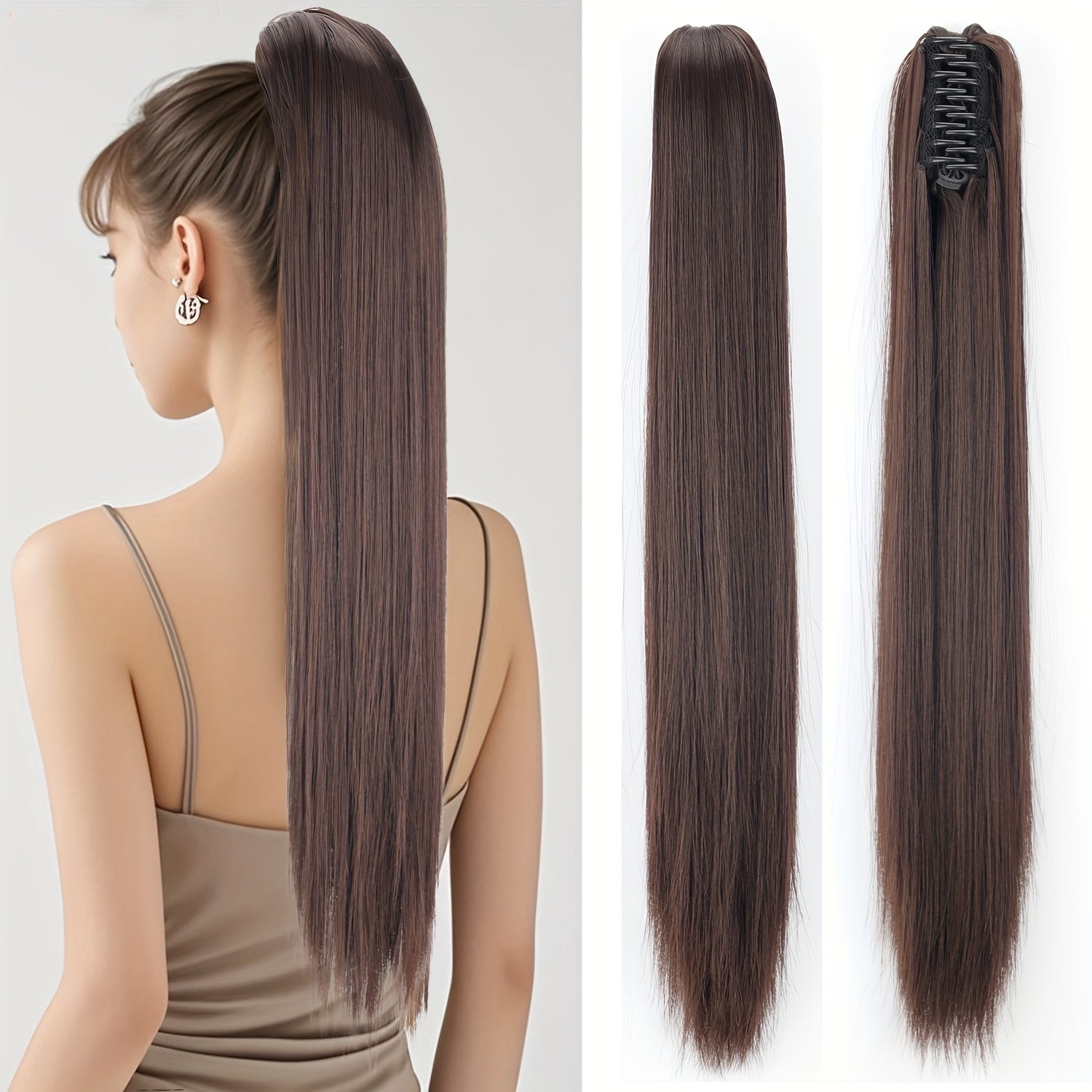 Synthetic Long Straight Claw Clip Ponytail Hair Extensions 24inch Synthetic Hairpiece Ponytails for Women Halloween