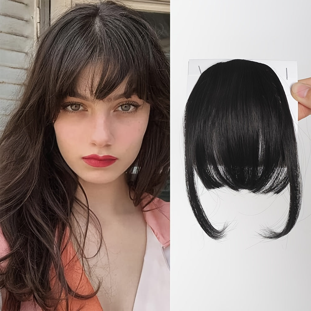 Women's Straight Synthetic Clip-In Hair Bangs Extension, Natural-Looking Air Fringe Hairpiece, Invisible Clip Hair Accessories for All - 7.5g Basics Style