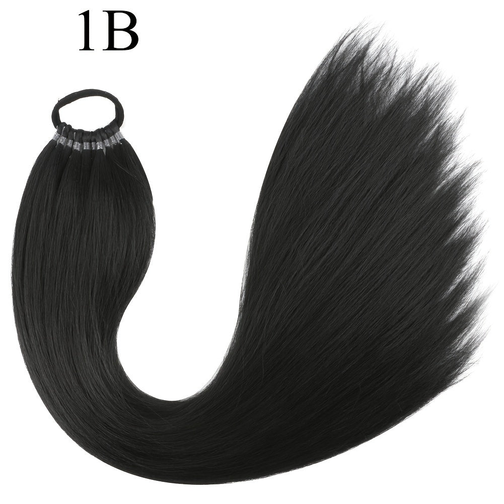 Straight Yaki Ponytail Extension - 24 Inch Synthetic Kinky Wrap Around Long Hairpiece with Tie - Basics Style, Suitable for All Women Multiple Colors to Choose From Accessories For Party Daily Use Christmas