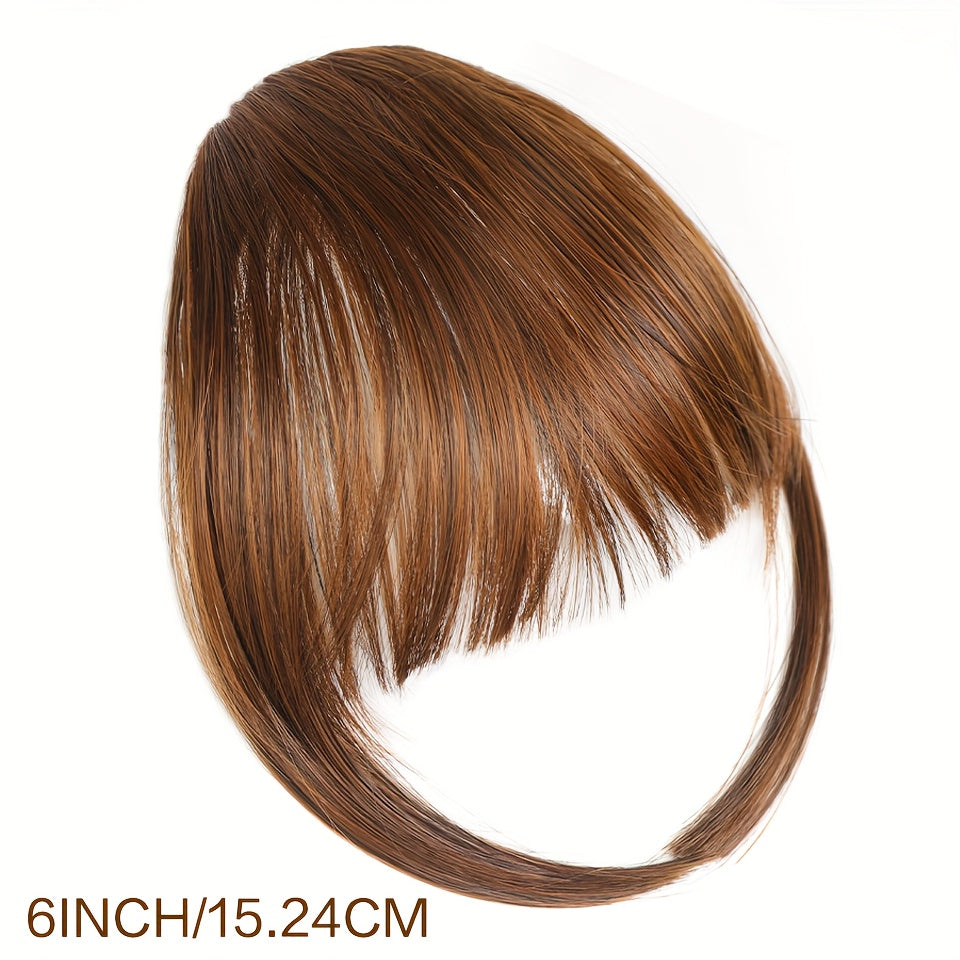 Elegant Clip-In Bangs for Women - Natural-Looking, Voluminous Fake Hair Extensions in Golden Chestnut Brown, Black, Light Brown | High-Quality, Heat-Resistant Synthetic Fiber with Temples for Casual Attire