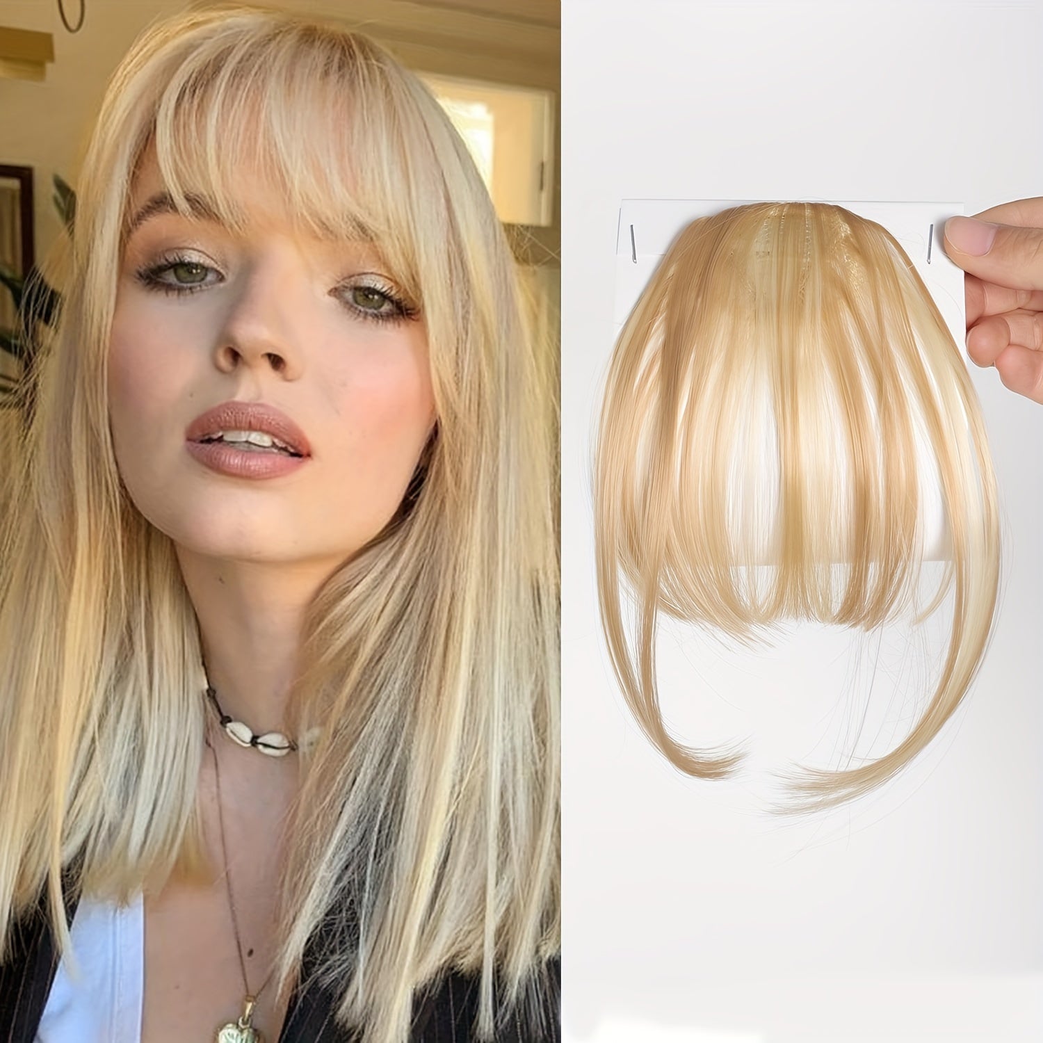 Women's Straight Synthetic Clip-In Hair Bangs Extension, Natural-Looking Air Fringe Hairpiece, Invisible Clip Hair Accessories for All - 7.5g Basics Style