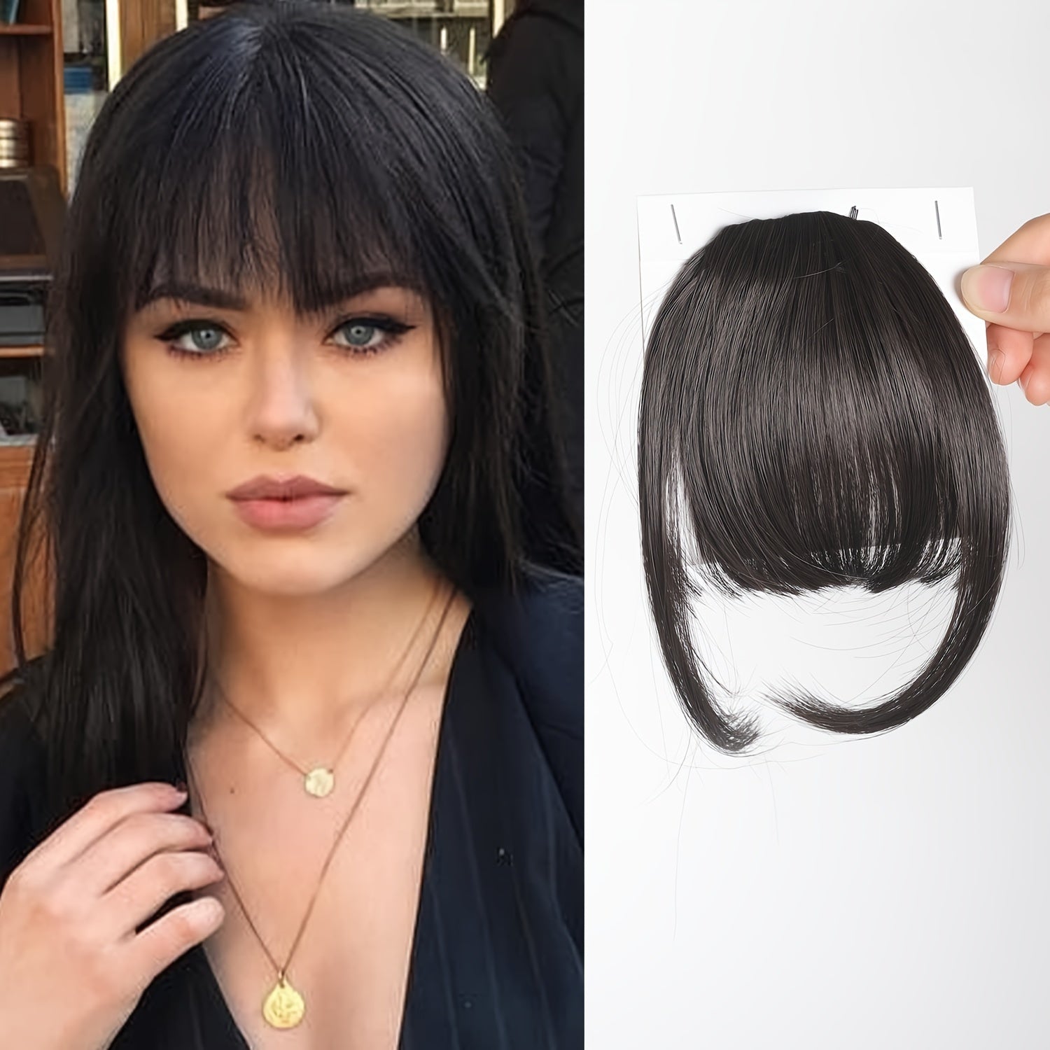 Women's Straight Synthetic Clip-In Hair Bangs Extension, Natural-Looking Air Fringe Hairpiece, Invisible Clip Hair Accessories for All - 7.5g Basics Style