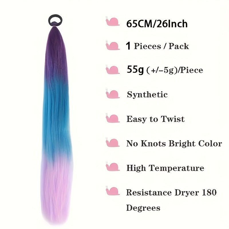 2pcs set, 26-inch DIY ponytail extensions, suitable for braided extensions, heat-resistant rainbow-colored synthetic braided hair, perfect for ladies' hair accessories, Halloween, and carnival