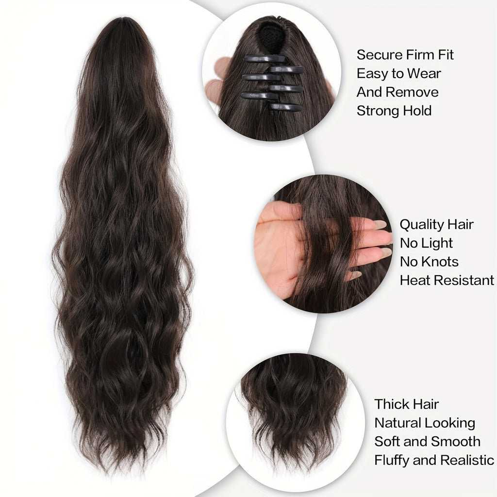 45.72cm Curly Ponytail Extension for Women - Heat Resistant Synthetic Clip-On Hairpiece with Claw Clip, Layered Voluminous Long Hair for Daily & Party Use, Natural Look for Thick Hair, Ponytail Hair Extensions, Versatile Hairpiece, Secure Clip Attachments