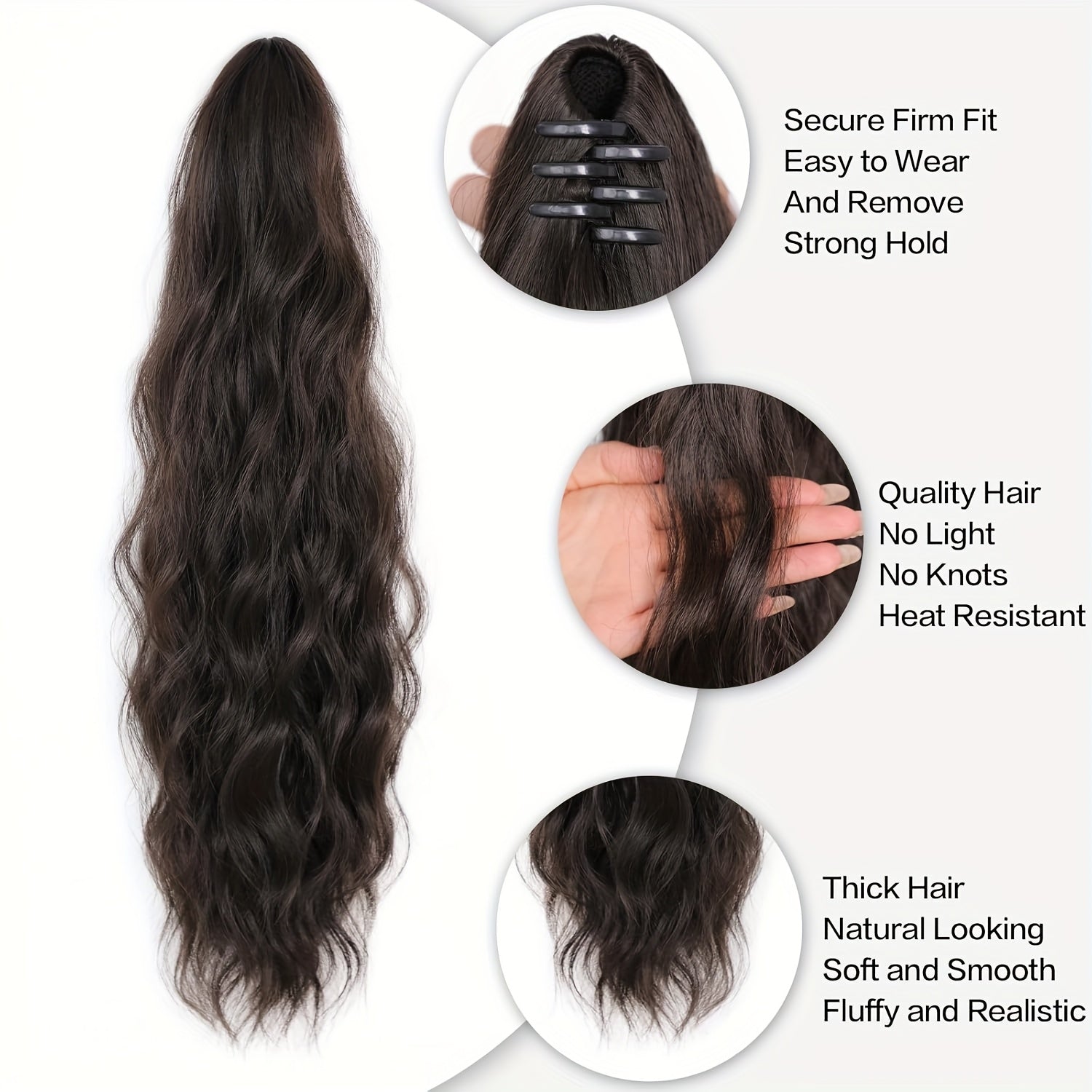 45.72cm Curly Ponytail Extension for Women - Heat Resistant Synthetic Clip-On Hairpiece with Claw Clip, Layered Voluminous Long Hair for Daily & Party Use, Natural Look for Thick Hair, Ponytail Hair Extensions, Versatile Hairpiece, Secure Clip Attachments