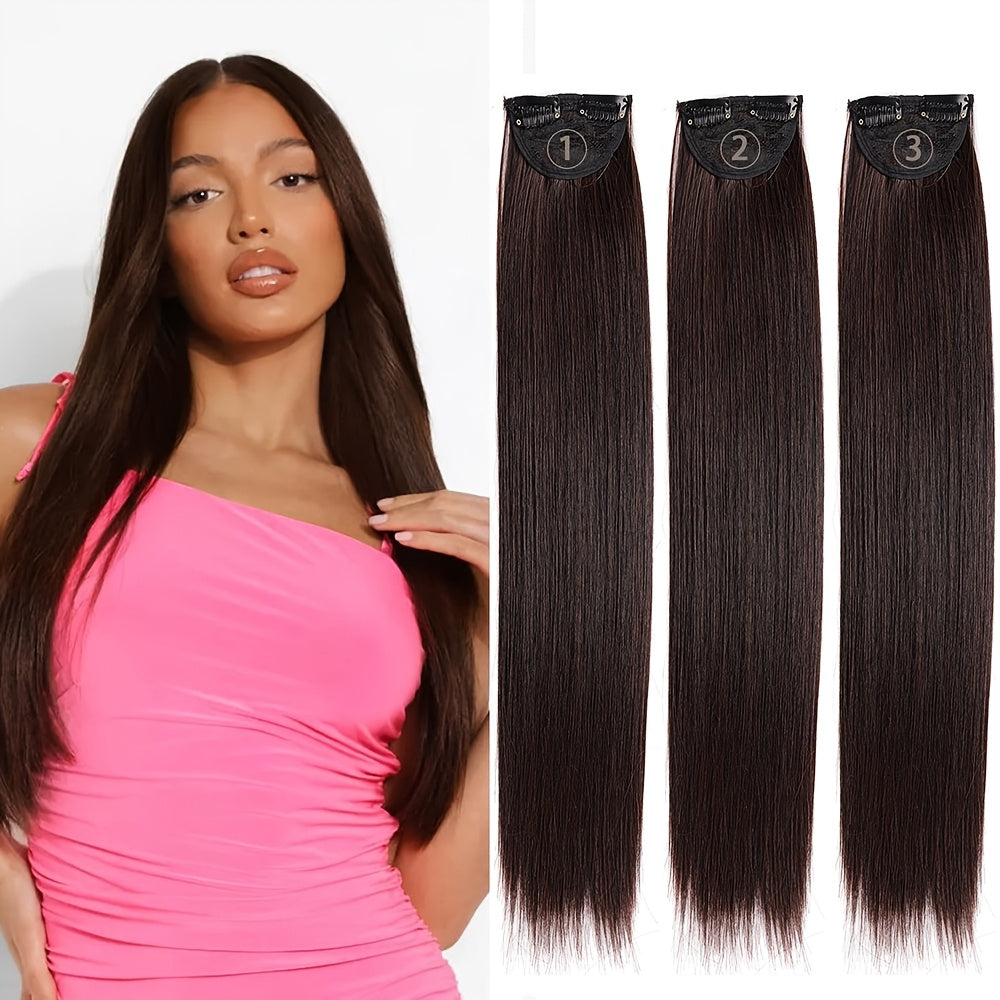 [Thick Long Hair Extensions] 3Pcs Thick Long Straight Set Clip in on Hair Extensions for Women Girls