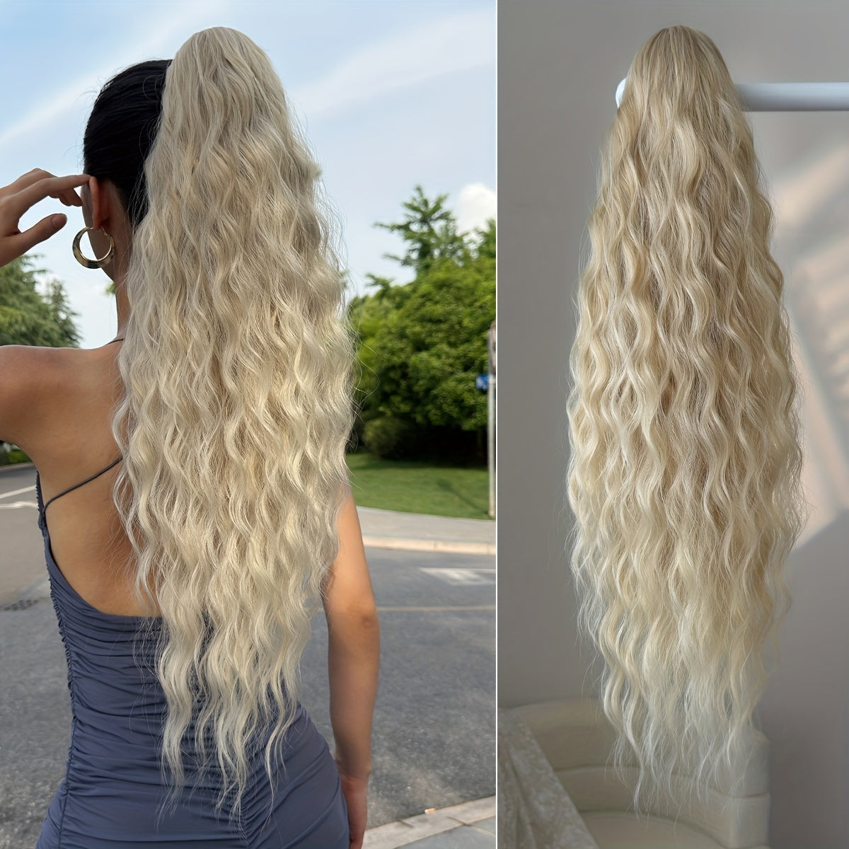 Ombre Colored Claw-Shaped Ponytail Extension Hair Accessory - 26 Inch Water Wave Heat-Resistant Synthetic Ponytail Wig for Women, Dark Brown to Blonde Gradient, Perfect for Daily Use, Ponytail Wigs, Hair Styling, Versatile Hairpiece, Heatresistant Fiber