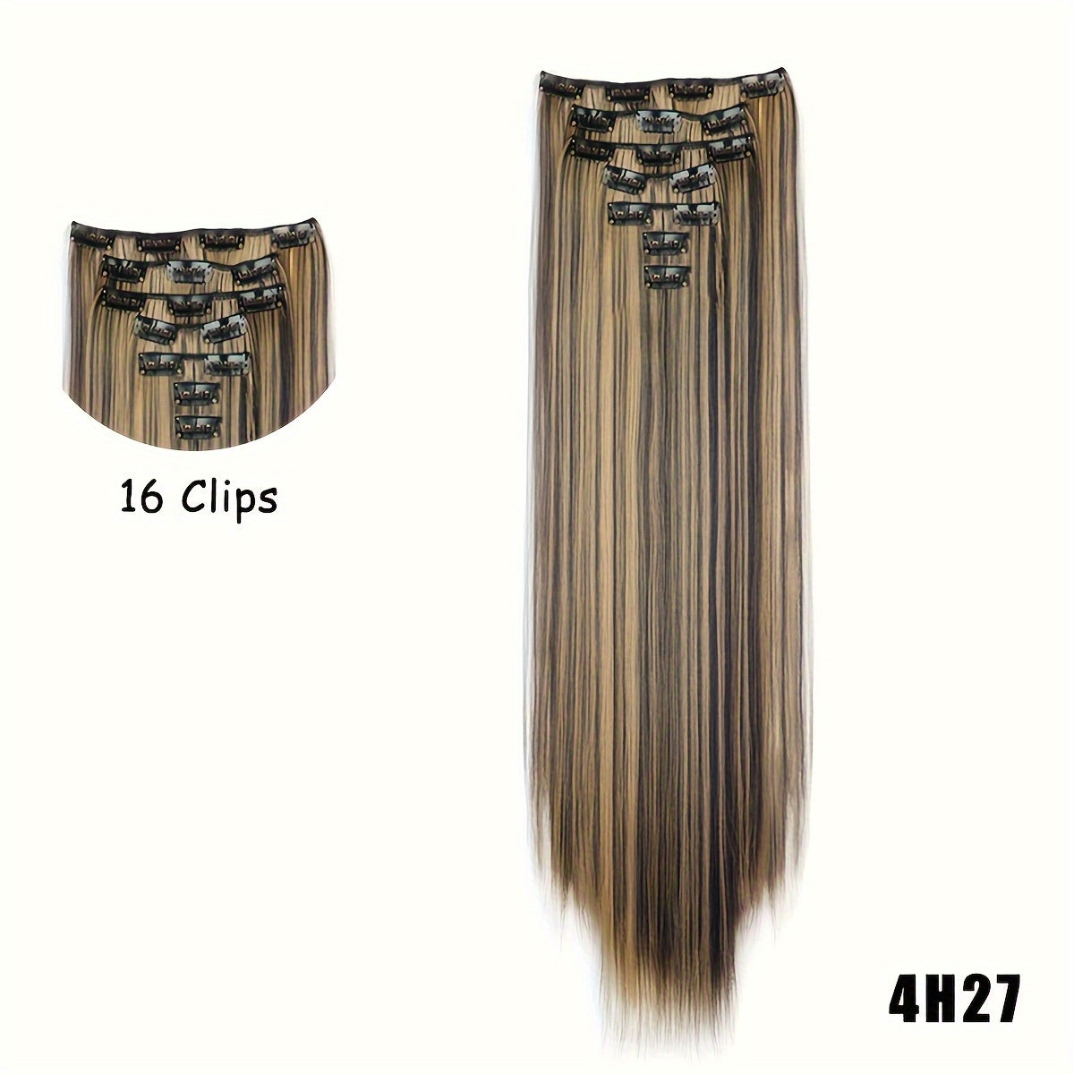 24-Inch 7pcs Set 16 Clip-In Women's Straight Hair Extensions Set Natural Gloss Heat-Resistant Synthetic Fiber Glamorous Style Suitable for All Users Increase Hair Volume Holiday Hot New Style New Color