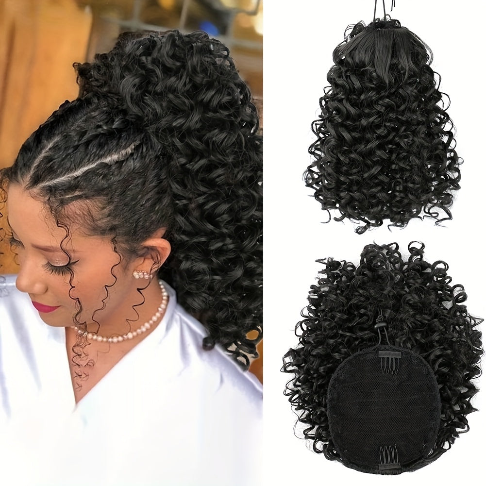 30.48 cm Drawstring Ponytail Extension for Women Short Synthetic Curly Ponytail Extension Pony tails Drawstring Hair Pieces for Daily Use