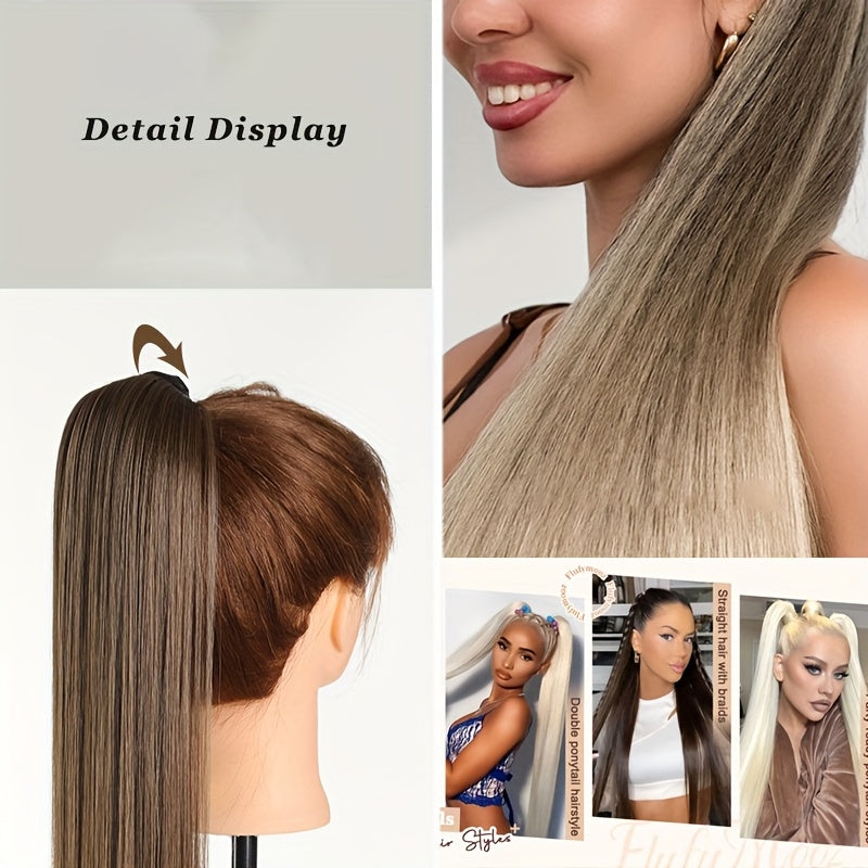 55.88cm Long Straight Synthetic Clip-In Ponytail Extension for Women - Soft Rubber Band, Natural Look, Easy to Style, Perfect for Everyday or Special Occasions, Ponytail Hair Extensions