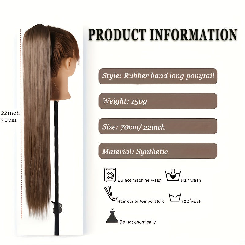 55.88cm Long Straight Synthetic Clip-In Ponytail Extension for Women - Soft Rubber Band, Natural Look, Easy to Style, Perfect for Everyday or Special Occasions, Ponytail Hair Extensions