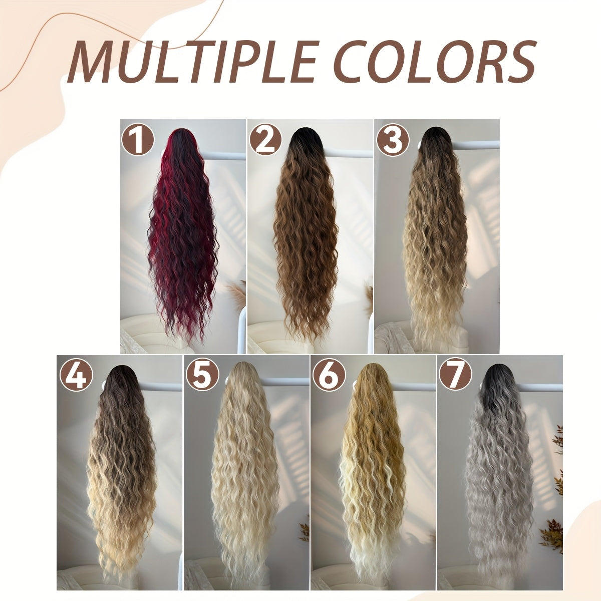 Ombre Colored Claw-Shaped Ponytail Extension Hair Accessory - 26 Inch Water Wave Heat-Resistant Synthetic Ponytail Wig for Women, Dark Brown to Blonde Gradient, Perfect for Daily Use, Ponytail Wigs, Hair Styling, Versatile Hairpiece, Heatresistant Fiber
