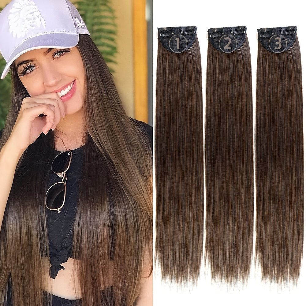 [Thick Long Hair Extensions] 3Pcs Thick Long Straight Set Clip in on Hair Extensions for Women Girls