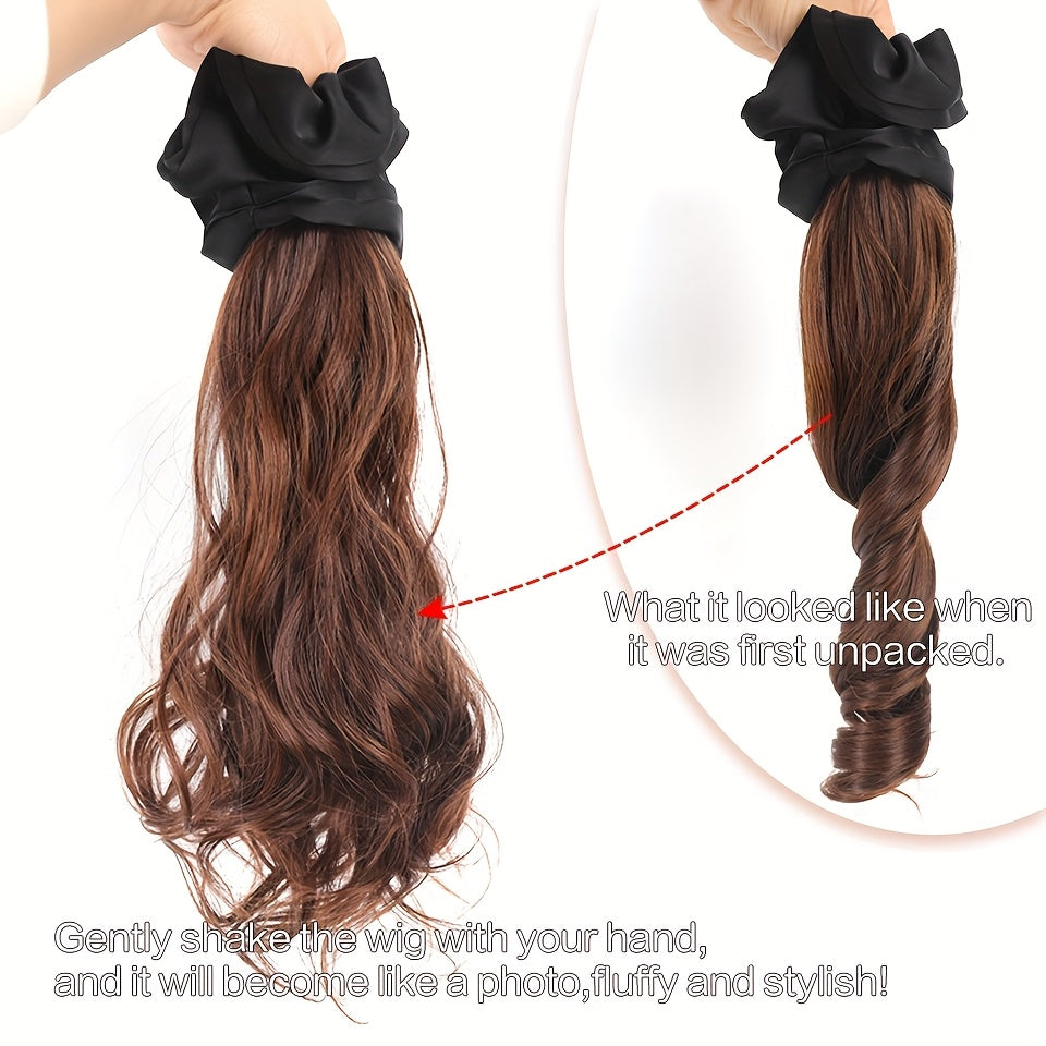 16 Inch Elegant Black Wavy Claw Clip Ponytail Hair Extensions for Women - High-Temperature Fiber, Synthetic Ponytail with Black Headband, Perfect for Weddings & Formal Event