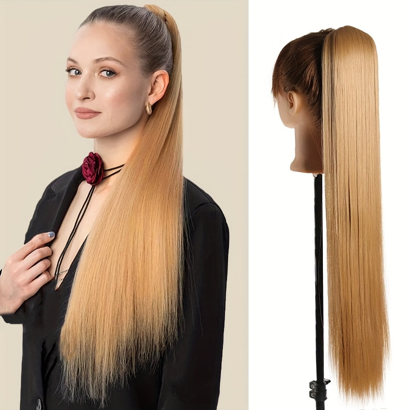 55.88cm Long Straight Synthetic Clip-In Ponytail Extension for Women - Soft Rubber Band, Natural Look, Easy to Style, Perfect for Everyday or Special Occasions, Ponytail Hair Extensions