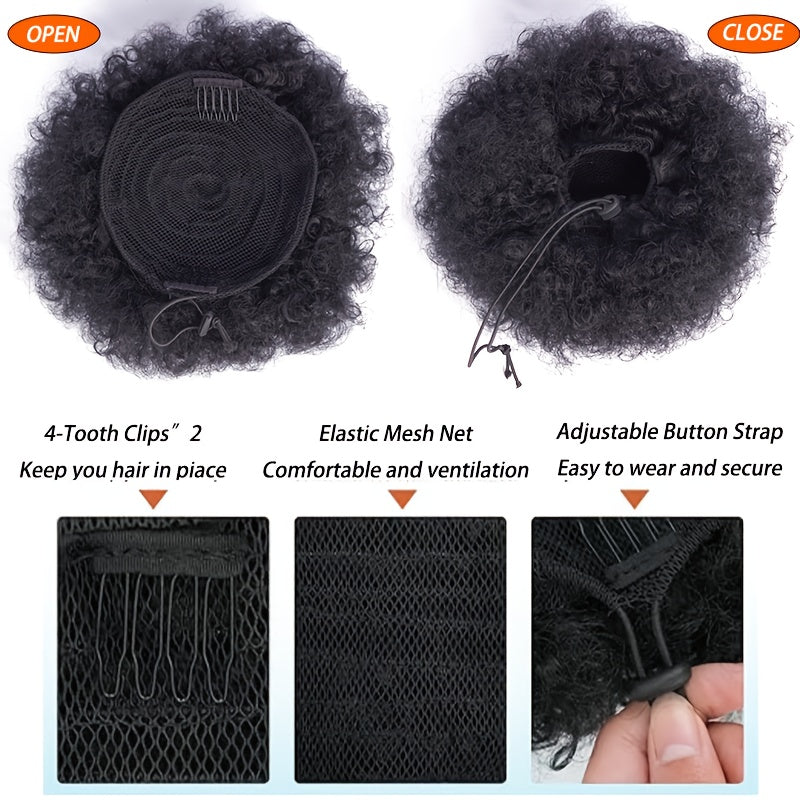 Afro Curly/Kinky Braided Ponytail with Secure Clip & Adjustable Strap - Easy Styling for Daily Use, Parties, and Photography, High-Temperature Fiber, Everyday Hairstyle | Secure Clip Attachment | Adjustable Strap Feature, Ponytail Holder