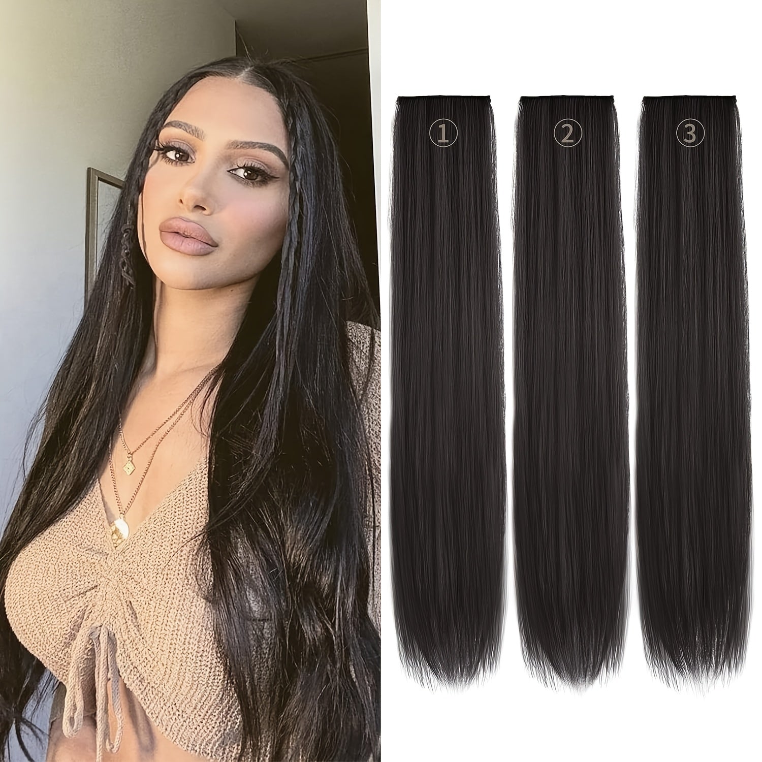 [Thick Long Hair Extensions] 3Pcs Thick Long Straight Set Clip in on Hair Extensions for Women Girls