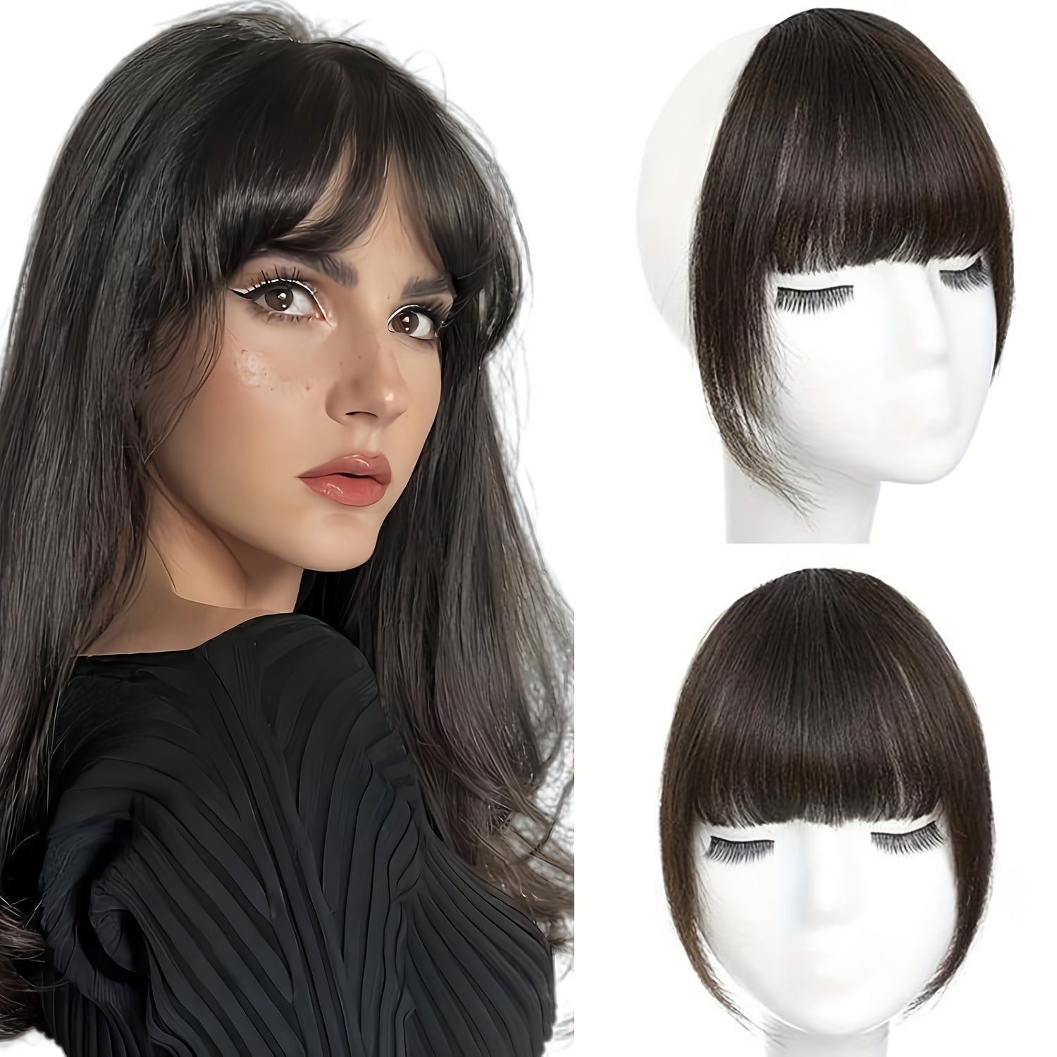 1pc Women'S Synthetic Fiber Clip-In Bangs, Invisible Mini BB Clip, Comfortable Breathable Net, Basic Style Straight Hair, Daily Wear Hairpiece