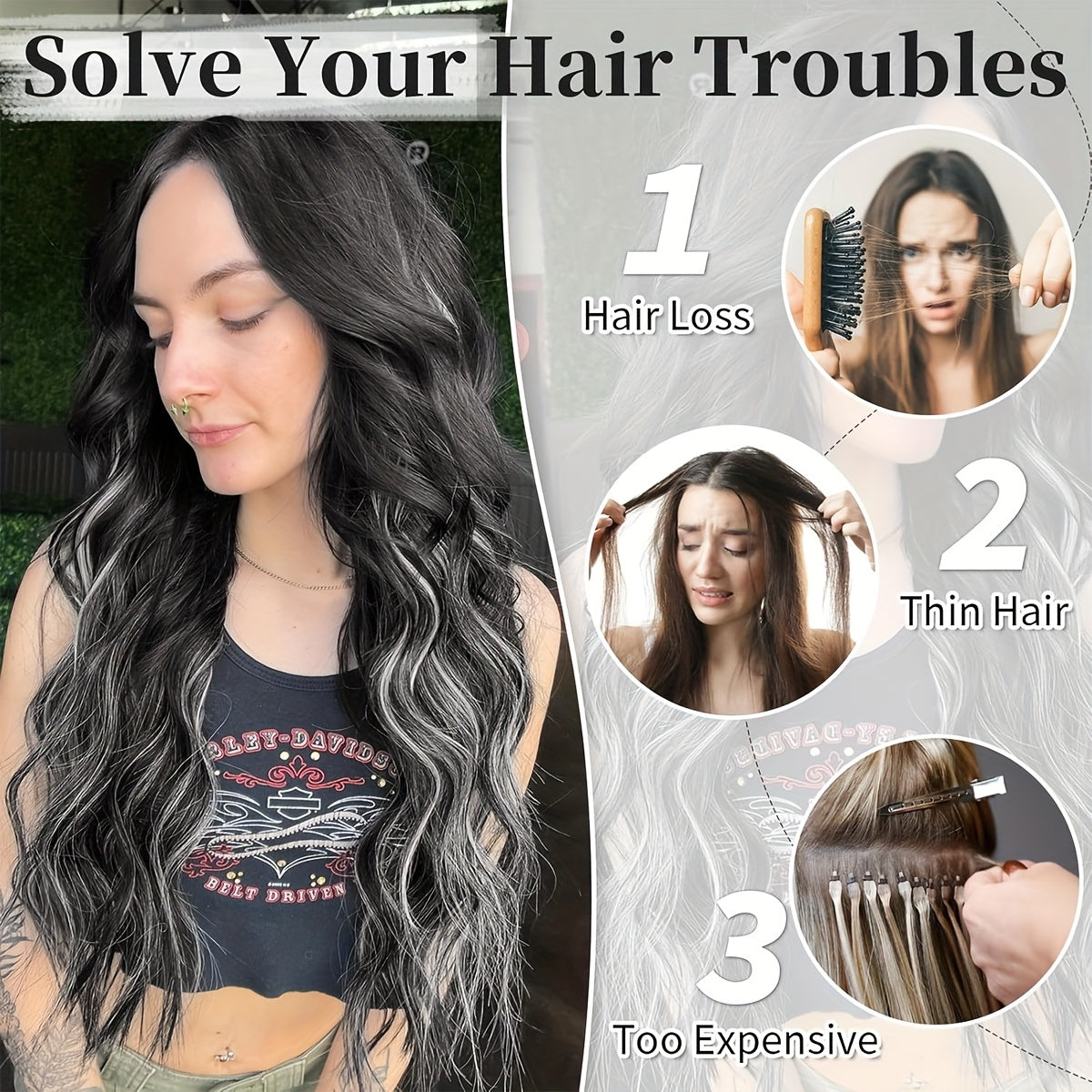 22 Inch Long Wavy Heat-Resistant Fiber Synthetic Hair Patch in Black and White, Suitable for Women'S Daily Use