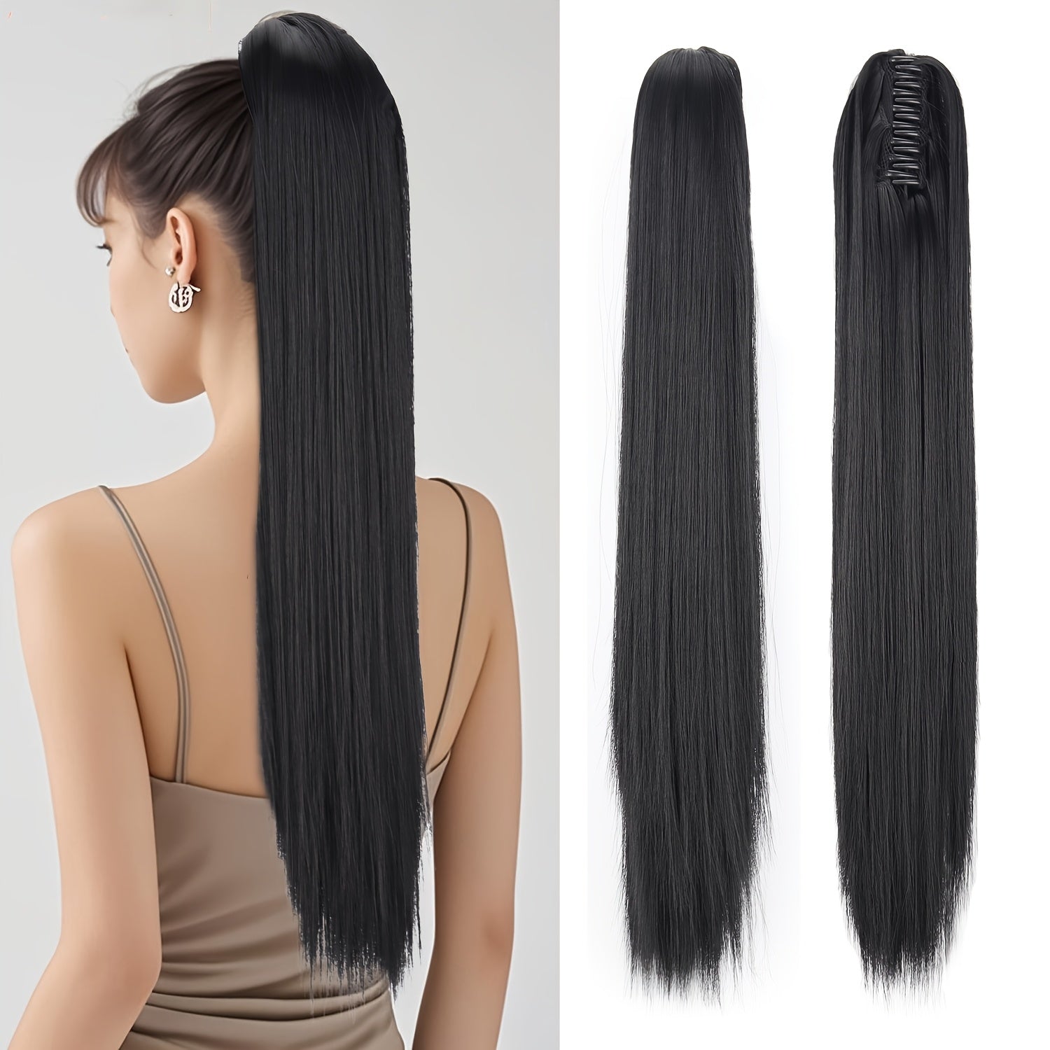 Synthetic Long Straight Claw Clip Ponytail Hair Extensions 24inch Synthetic Hairpiece Ponytails for Women Halloween
