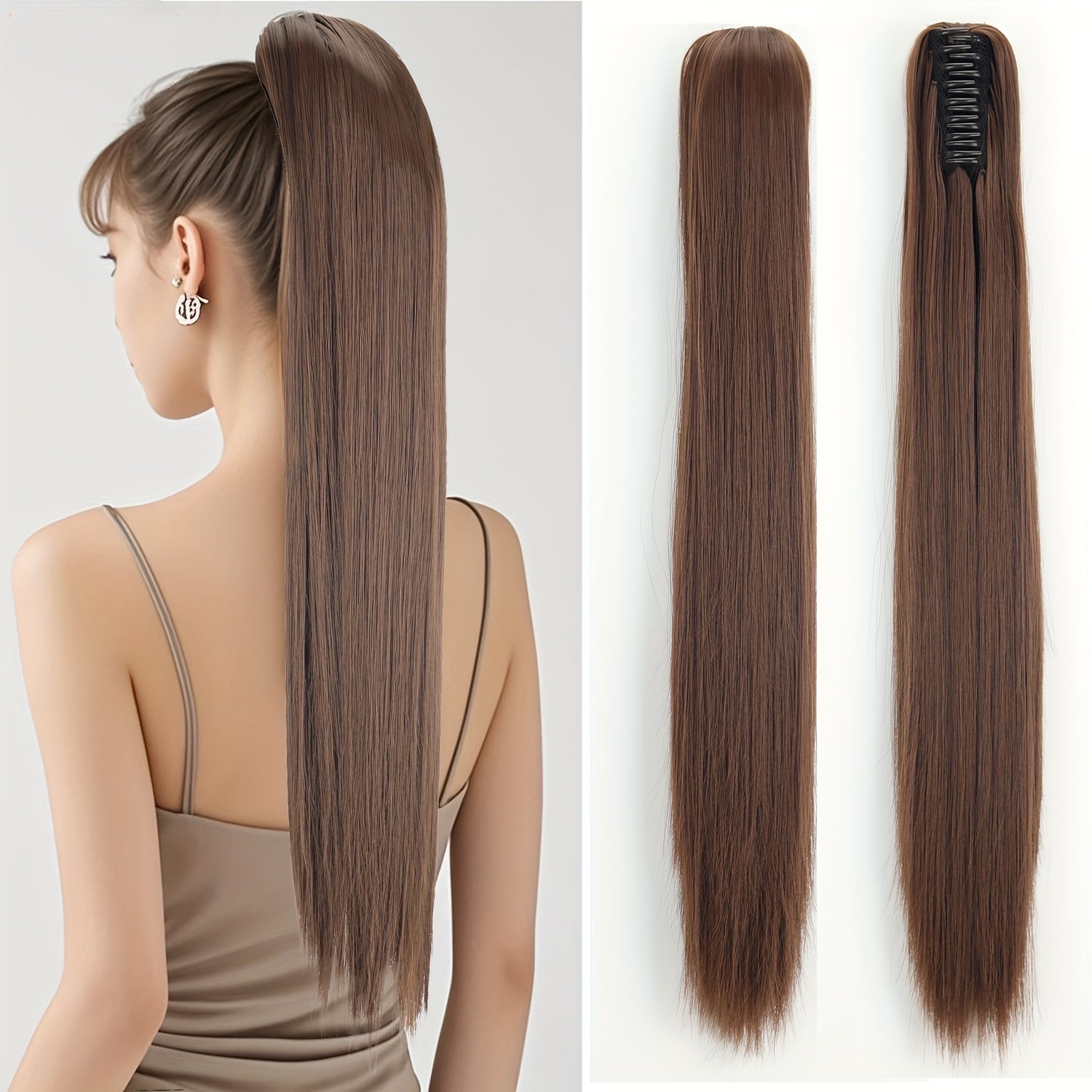 Synthetic Long Straight Claw Clip Ponytail Hair Extensions 24inch Synthetic Hairpiece Ponytails for Women Halloween
