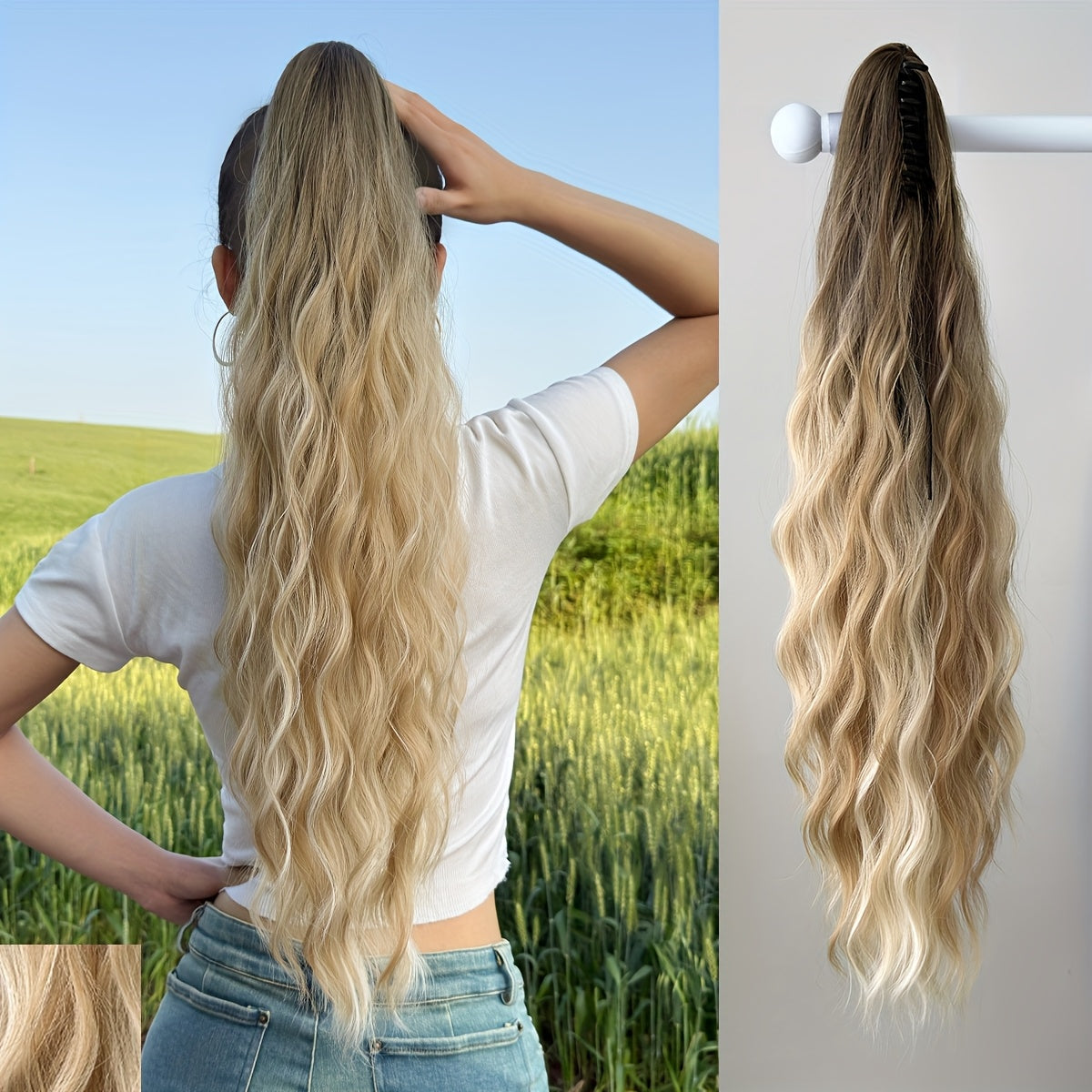 [Deep Wave Ponytail Extensions] 26" Black Deep Wave Synthetic Ponytail Extensions for Women | Adjustable Drawstring, Secure Clip-On, Natural Look, Fit All Hair Types & Ethnicities, Quick Hairstyle Solution