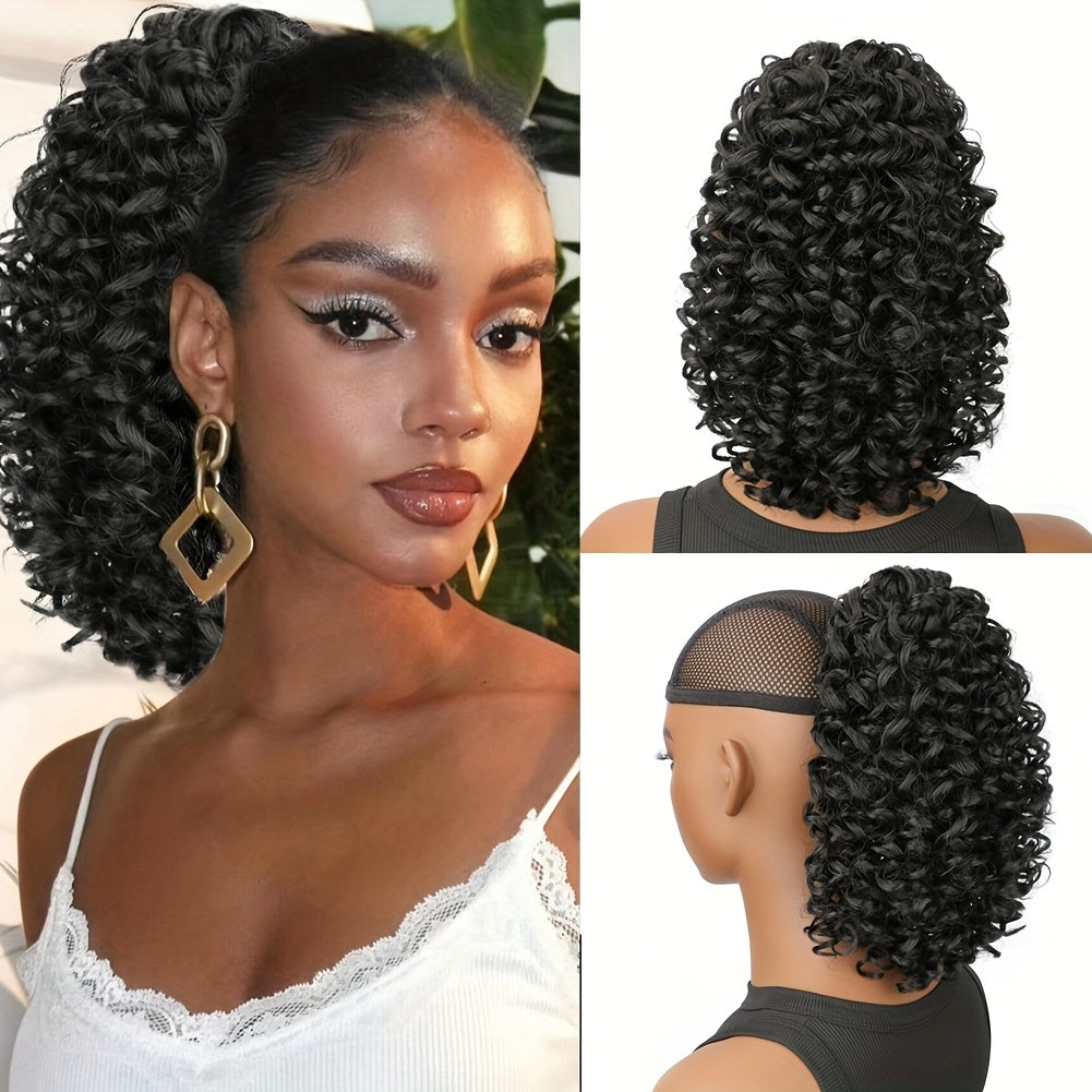 30.48 cm Drawstring Ponytail Extension for Women Short Synthetic Curly Ponytail Extension Pony tails Drawstring Hair Pieces for Daily Use