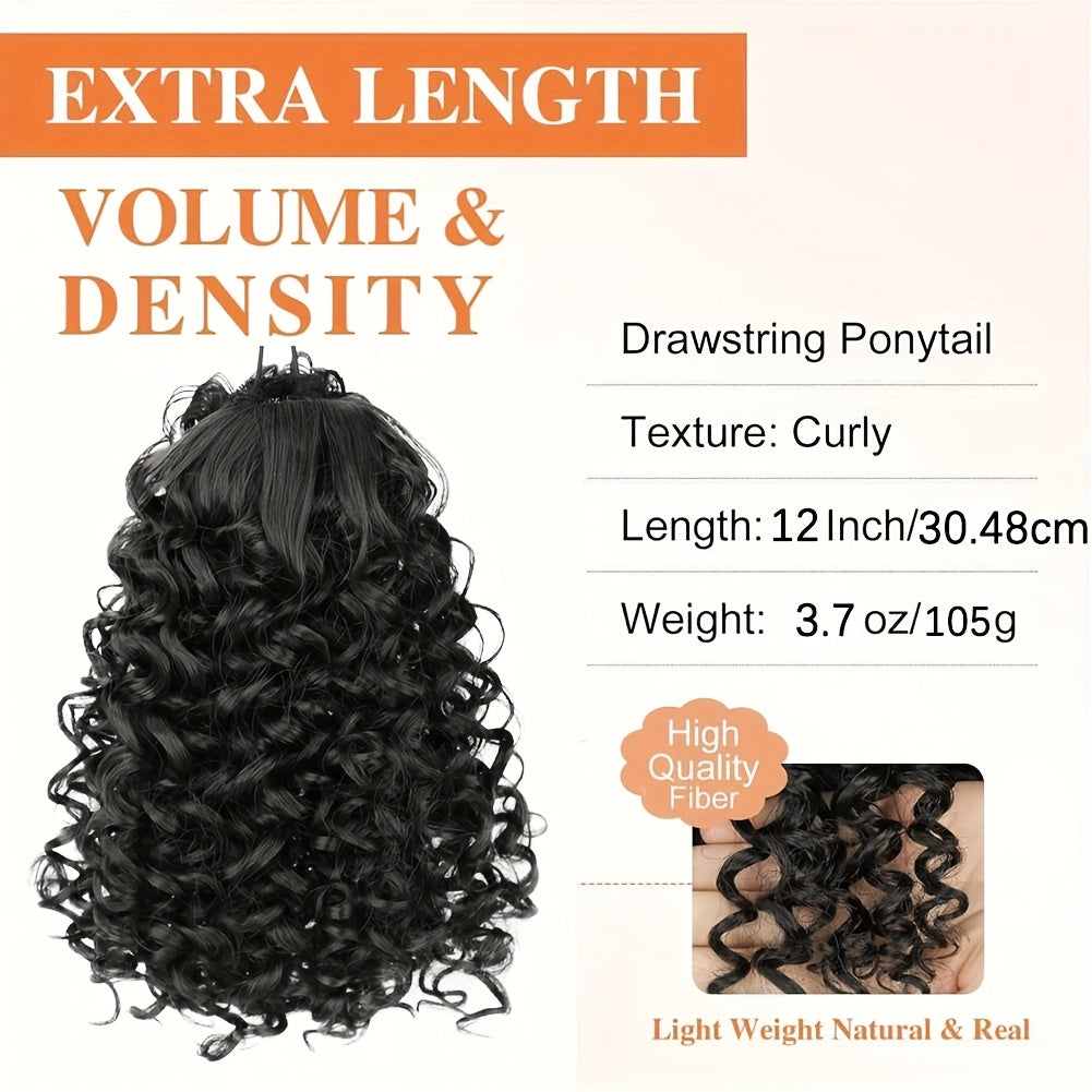 30.48 cm Drawstring Ponytail Extension for Women Short Synthetic Curly Ponytail Extension Pony tails Drawstring Hair Pieces for Daily Use
