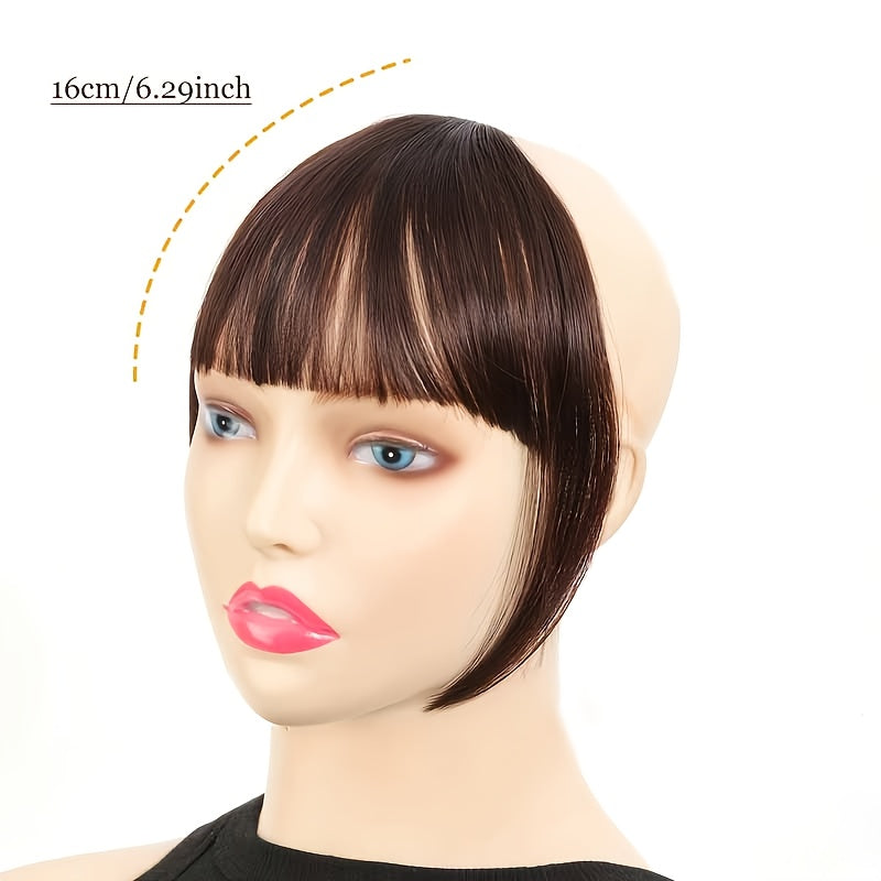 1pc Synthetic 15.24cm Bangs, Women'S Hair Clip-on Fake Forehead Hairpiece, Straight Hair, Comfortable & Breathable, Easy Maintenance, for Daily Wear