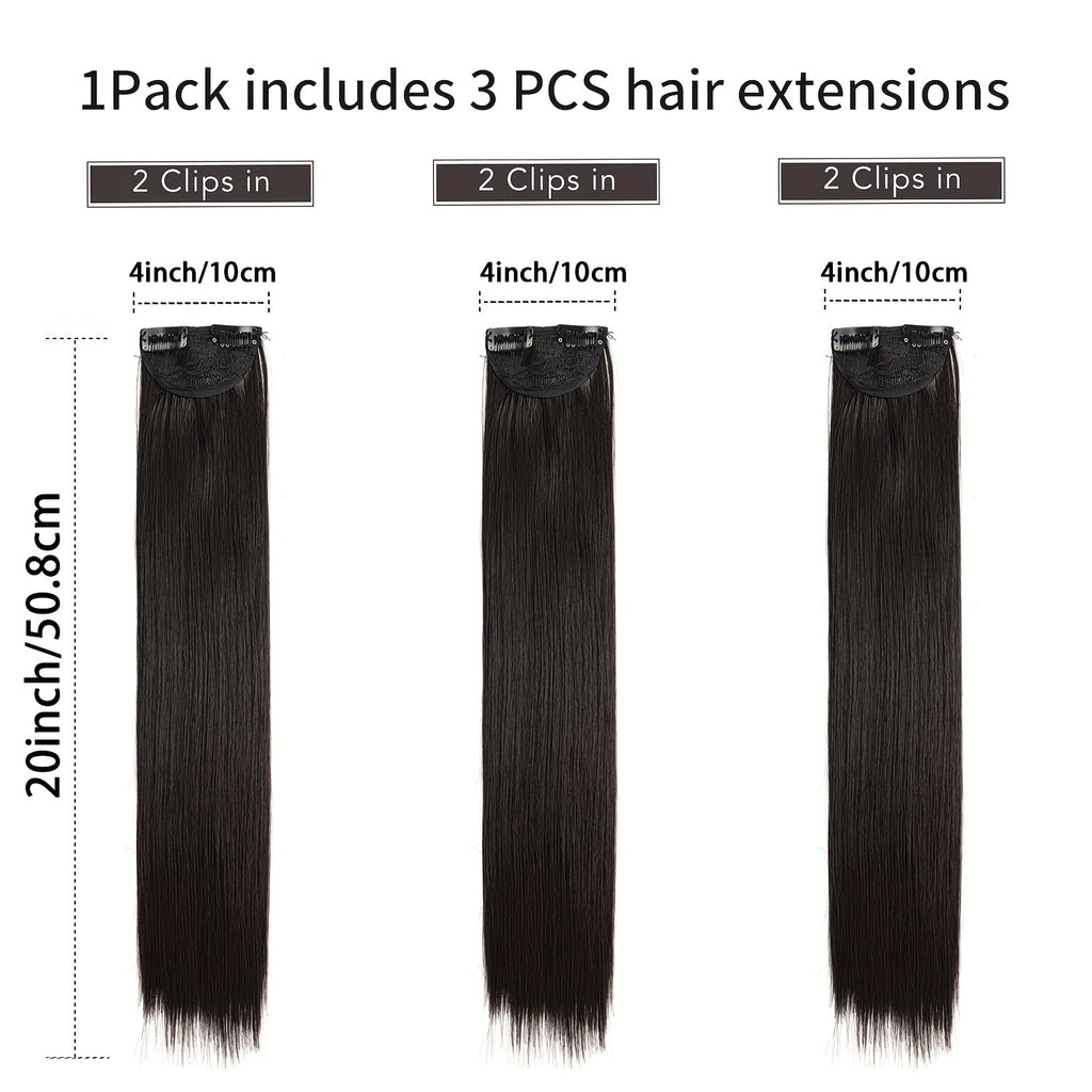 [Thick Long Hair Extensions] 3Pcs Thick Long Straight Set Clip in on Hair Extensions for Women Girls