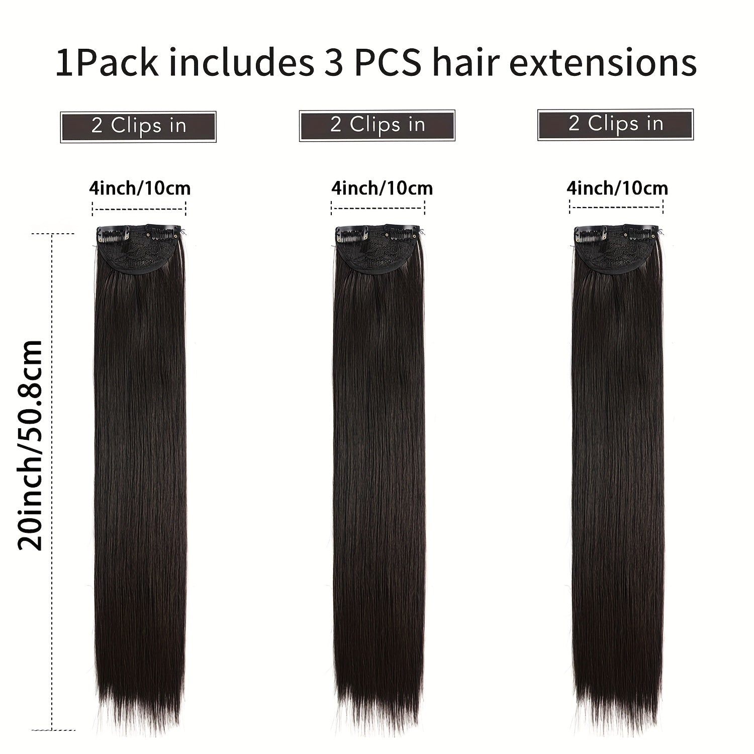 [Thick Long Hair Extensions] 3Pcs Thick Long Straight Set Clip in on Hair Extensions for Women Girls