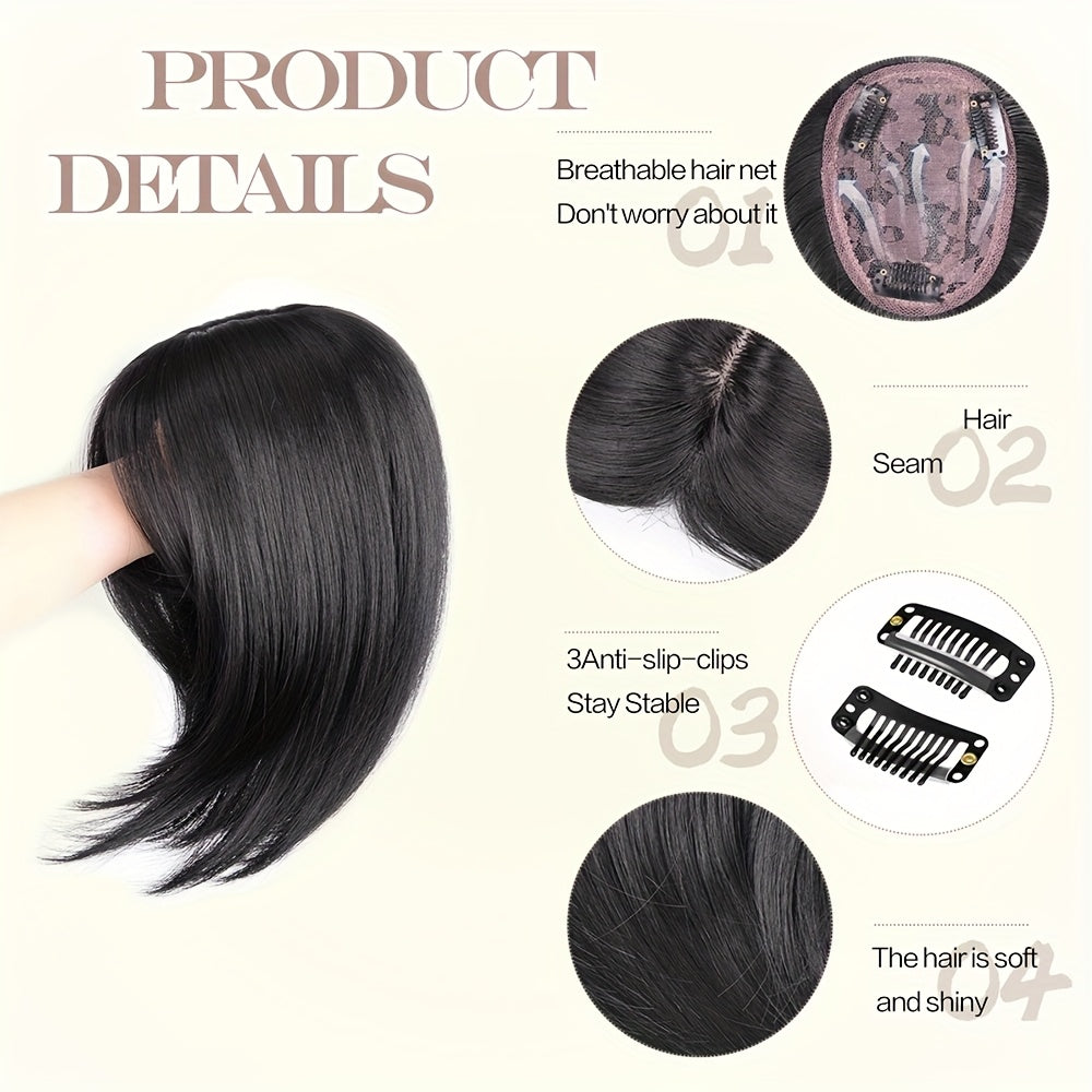 30.48 cm Hair Toppers for Women with Thinning Hair Synthetic Hair Topper with Wispy Bangs 3D Cover Upgrade Middle Part Clip in Bangs for Women Daily Gift Black Dark Brown Heat Resistant High Temperature Fiber