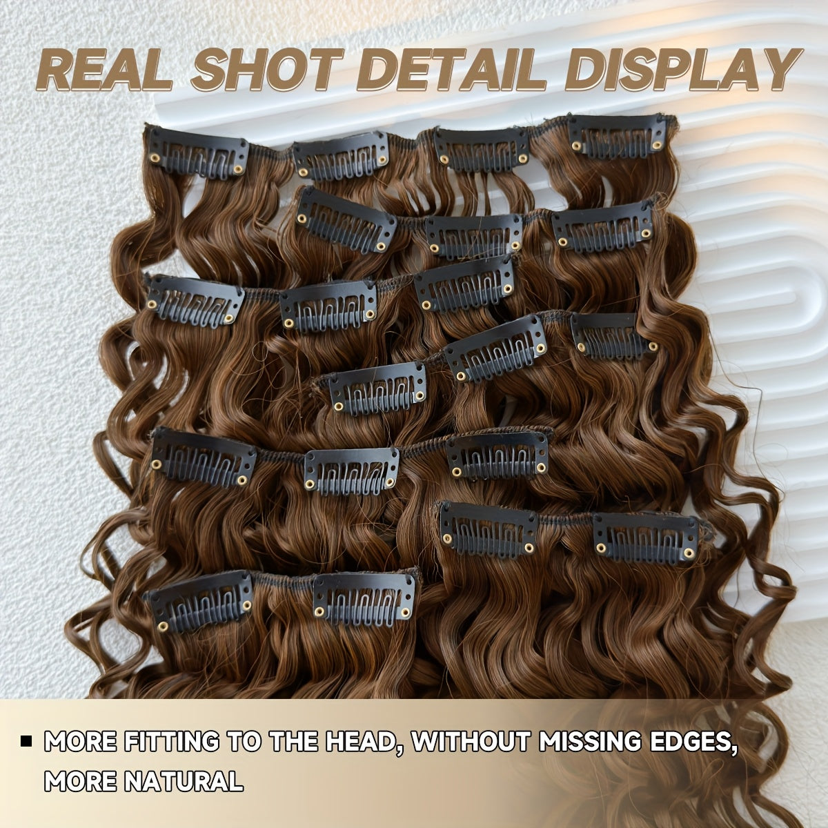 7pcs hair clip with Ombre color 45.72 cm Kinky Curly heat-resistant fiber synthetic hair piece, suitable for Women's daily use