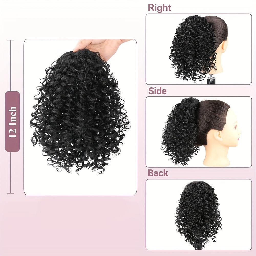 Curly Ponytail Extension for Women Drawstring Ponytail Hair Extensions 30.48 cm Synthetic Pony Tail Mix Fake Ponytail with 2 Clips Hairpiece for Daily Party