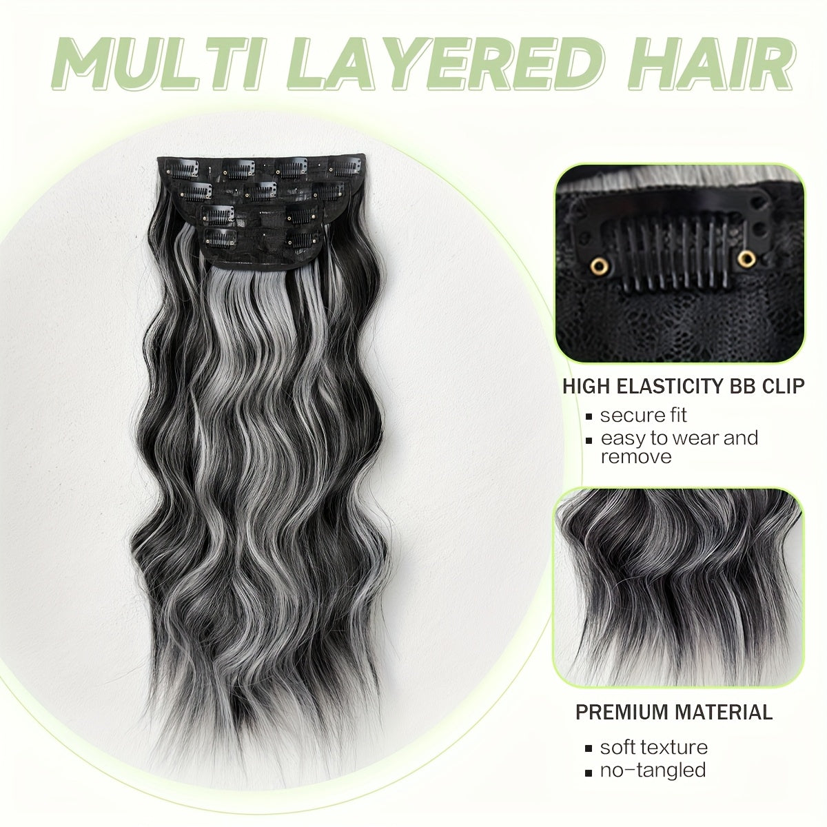 22 Inch Long Wavy Heat-Resistant Fiber Synthetic Hair Patch in Black and White, Suitable for Women'S Daily Use