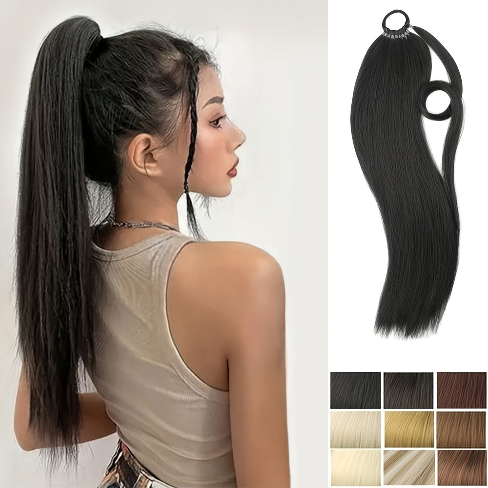 Straight Yaki Ponytail Extension - 60.96 cm Synthetic Kinky Wrap Around Long Hairpiece with Tie - Basics Style, Suitable for All Women Multiple Colors to Choose From Accessories For Party Daily Use Christmas