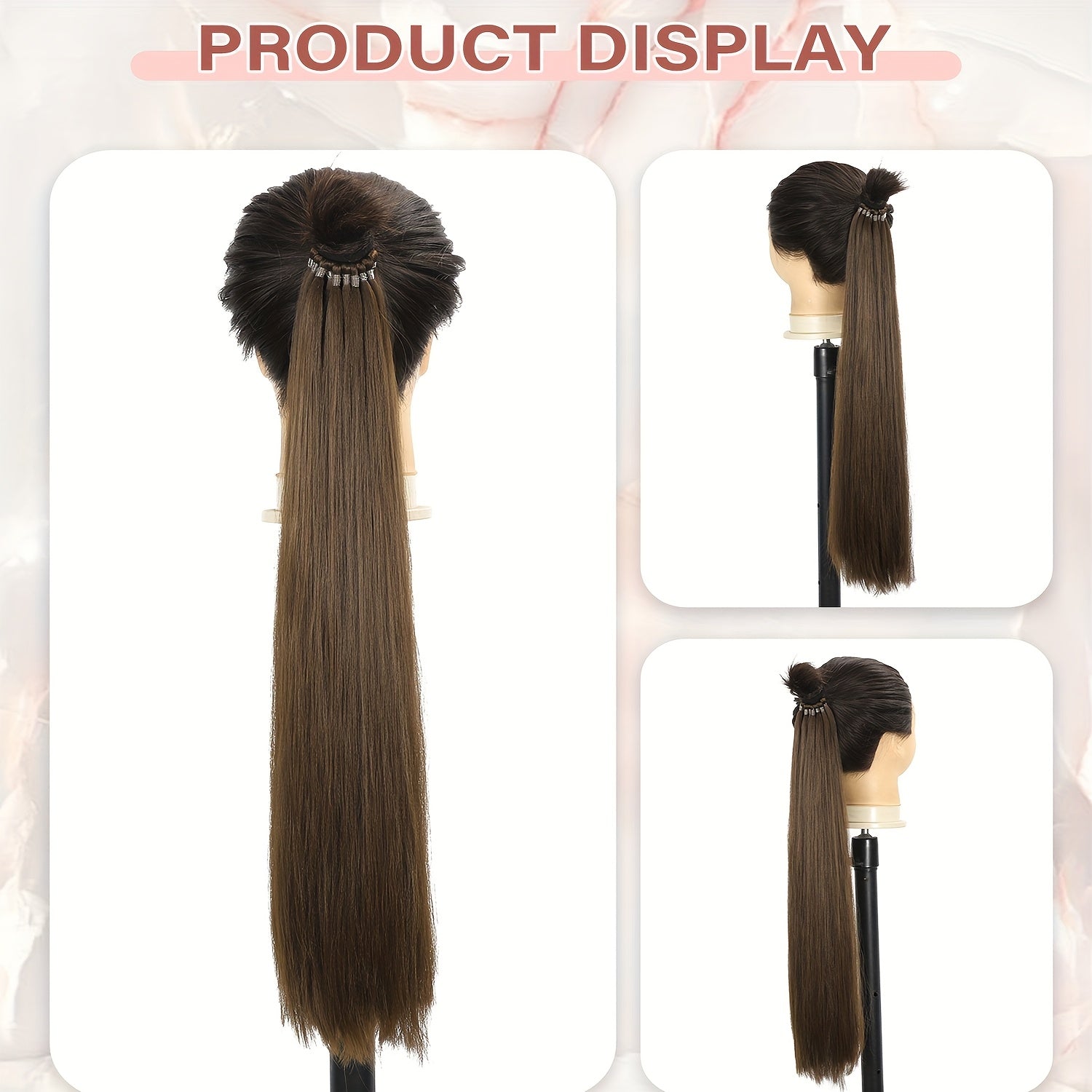 26-Inch Long Straight Ponytail Extension with Braided Boxing Ties And Rubber Bands for DIY.
