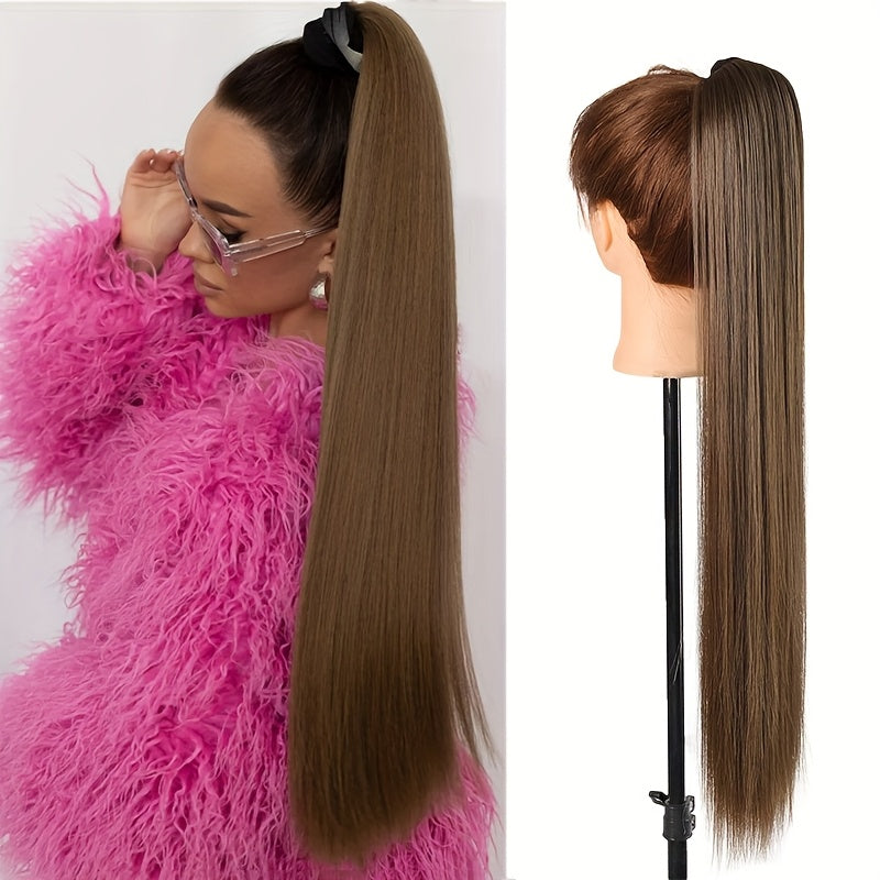 55.88cm Long Straight Synthetic Clip-In Ponytail Extension for Women - Soft Rubber Band, Natural Look, Easy to Style, Perfect for Everyday or Special Occasions, Ponytail Hair Extensions