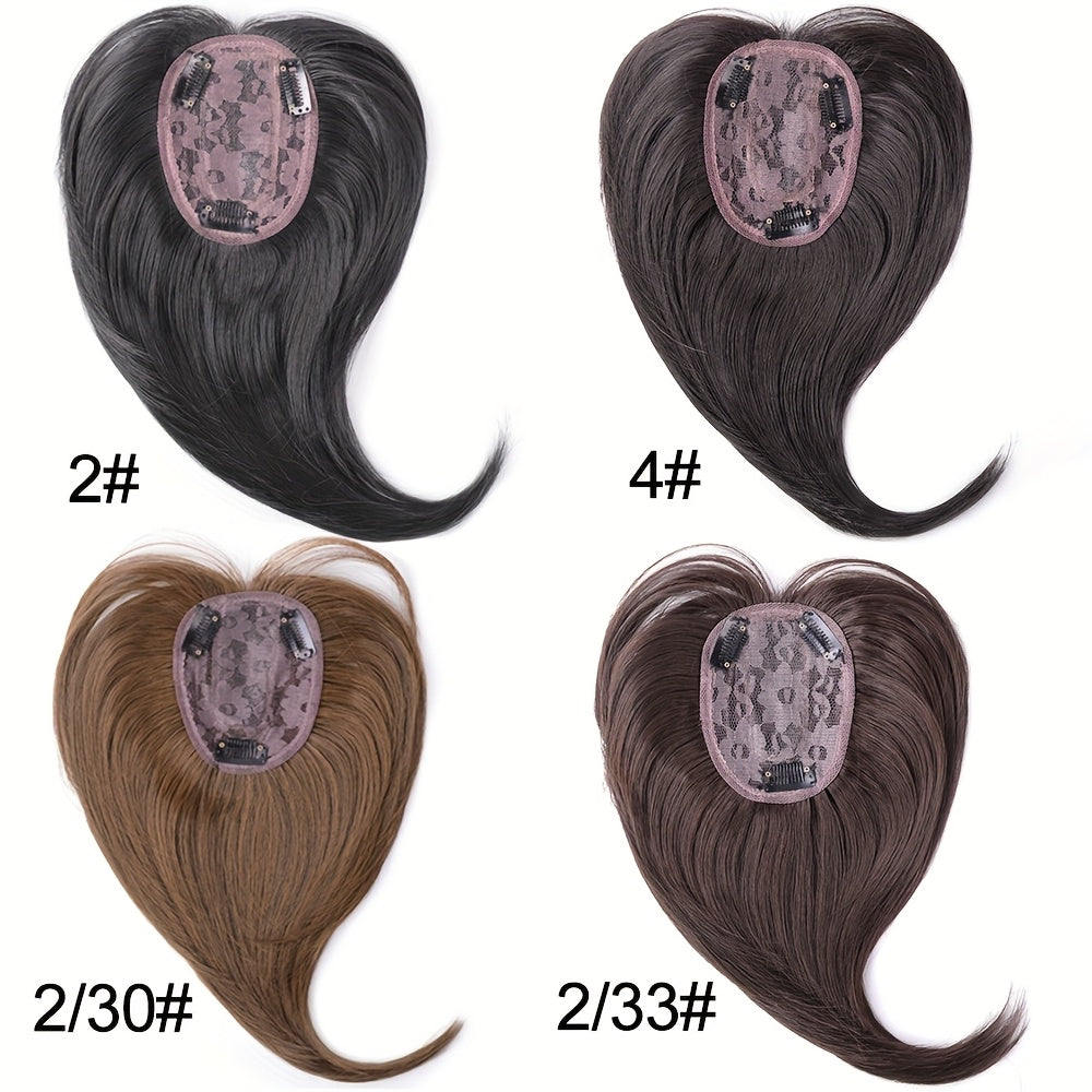 30.48 cm Hair Toppers for Women with Thinning Hair Synthetic Hair Topper with Wispy Bangs 3D Cover Upgrade Middle Part Clip in Bangs for Women Daily Gift Black Dark Brown Heat Resistant High Temperature Fiber