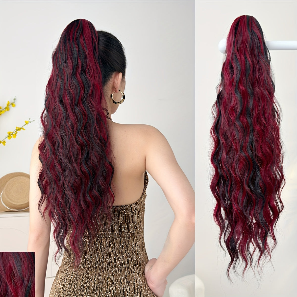 [Deep Wave Ponytail Extensions] 26" Black Deep Wave Synthetic Ponytail Extensions for Women | Adjustable Drawstring, Secure Clip-On, Natural Look, Fit All Hair Types & Ethnicities, Quick Hairstyle Solution