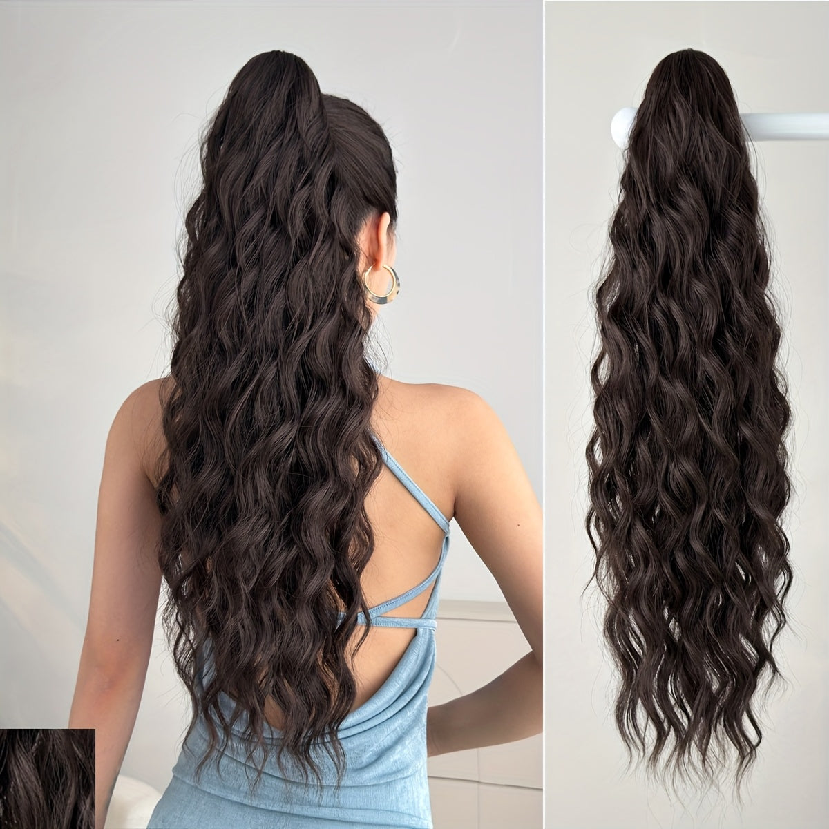 [Deep Wave Ponytail Extensions] 26" Black Deep Wave Synthetic Ponytail Extensions for Women | Adjustable Drawstring, Secure Clip-On, Natural Look, Fit All Hair Types & Ethnicities, Quick Hairstyle Solution