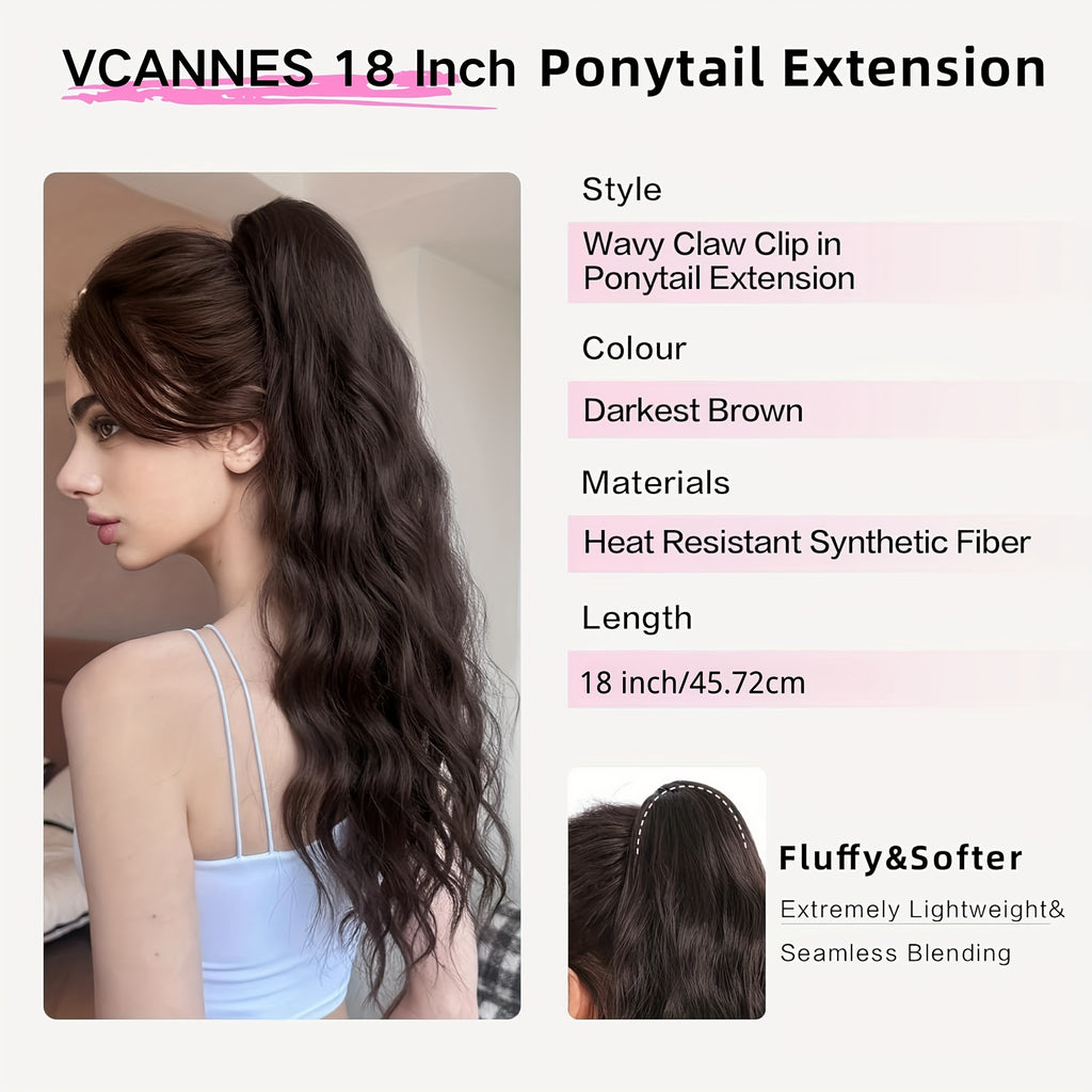 45.72cm Curly Ponytail Extension for Women - Heat Resistant Synthetic Clip-On Hairpiece with Claw Clip, Layered Voluminous Long Hair for Daily & Party Use, Natural Look for Thick Hair, Ponytail Hair Extensions, Versatile Hairpiece, Secure Clip Attachments