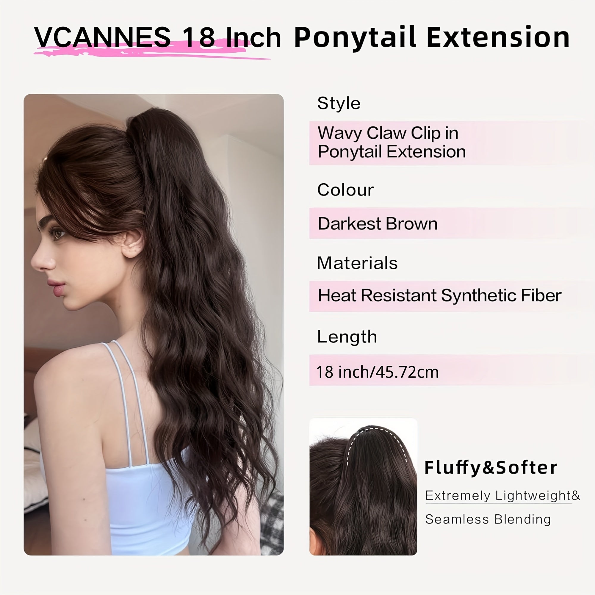 45.72cm Curly Ponytail Extension for Women - Heat Resistant Synthetic Clip-On Hairpiece with Claw Clip, Layered Voluminous Long Hair for Daily & Party Use, Natural Look for Thick Hair, Ponytail Hair Extensions, Versatile Hairpiece, Secure Clip Attachments