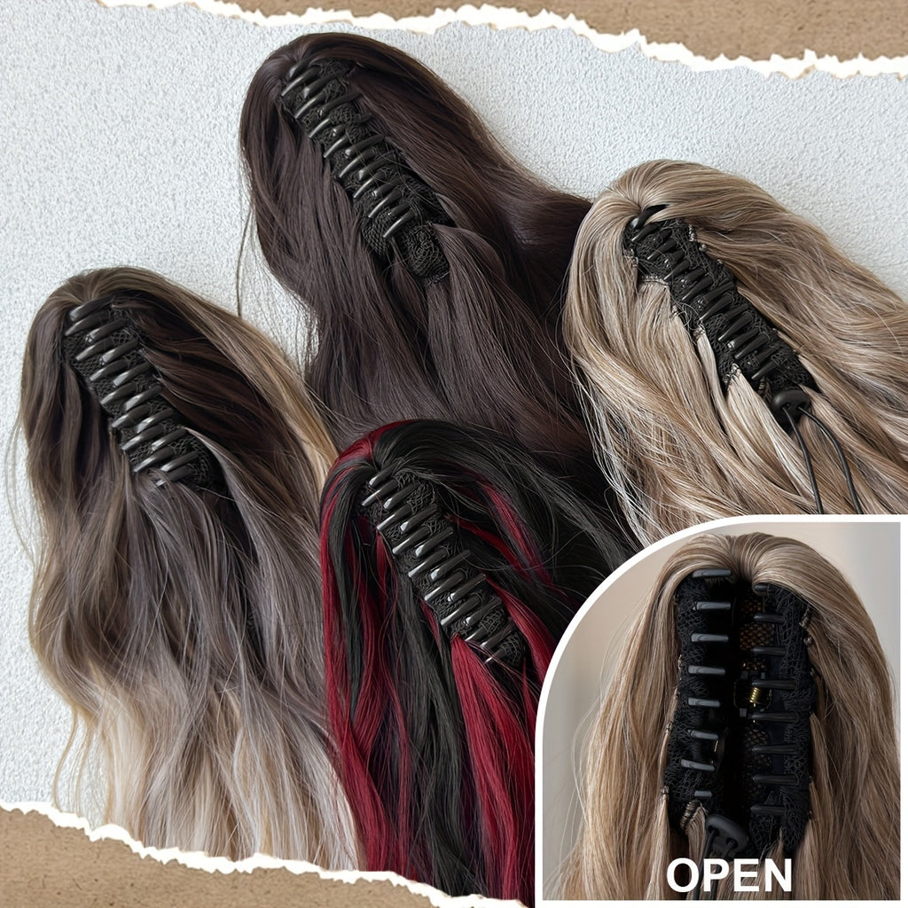 [Deep Wave Ponytail Extensions] 26" Black Deep Wave Synthetic Ponytail Extensions for Women | Adjustable Drawstring, Secure Clip-On, Natural Look, Fit All Hair Types & Ethnicities, Quick Hairstyle Solution