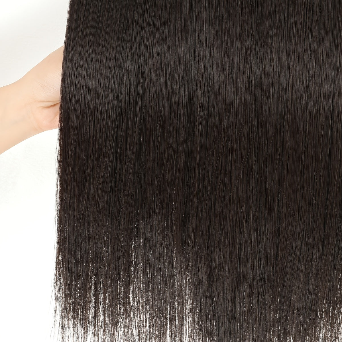 Clip-in Hair Extensions V-shaped Brown 60.96 cm Long Straight Hair Heat Resistant Fiber Synthetic Hairpiece for Women Girls Party Daily Use