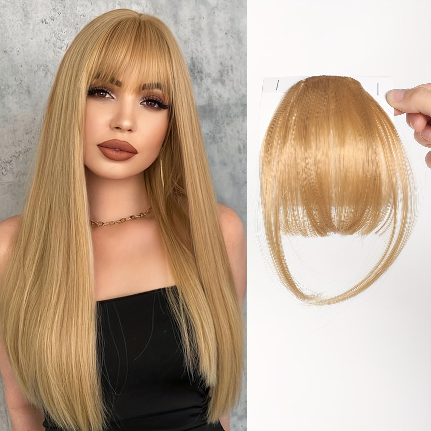 Women's Straight Synthetic Clip-In Hair Bangs Extension, Natural-Looking Air Fringe Hairpiece, Invisible Clip Hair Accessories for All - 7.5g Basics Style