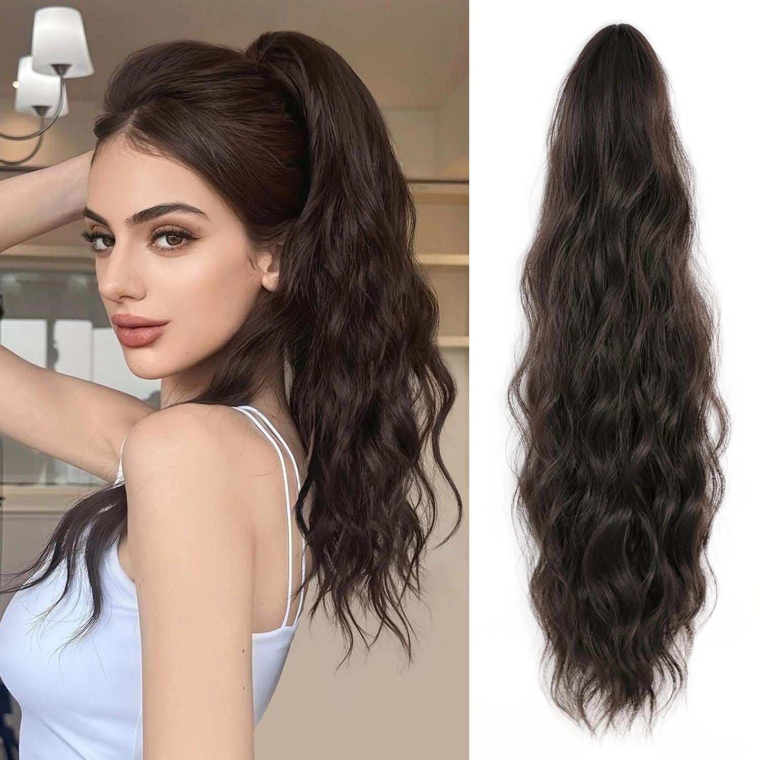 45.72cm Curly Ponytail Extension for Women - Heat Resistant Synthetic Clip-On Hairpiece with Claw Clip, Layered Voluminous Long Hair for Daily & Party Use, Natural Look for Thick Hair, Ponytail Hair Extensions, Versatile Hairpiece, Secure Clip Attachments