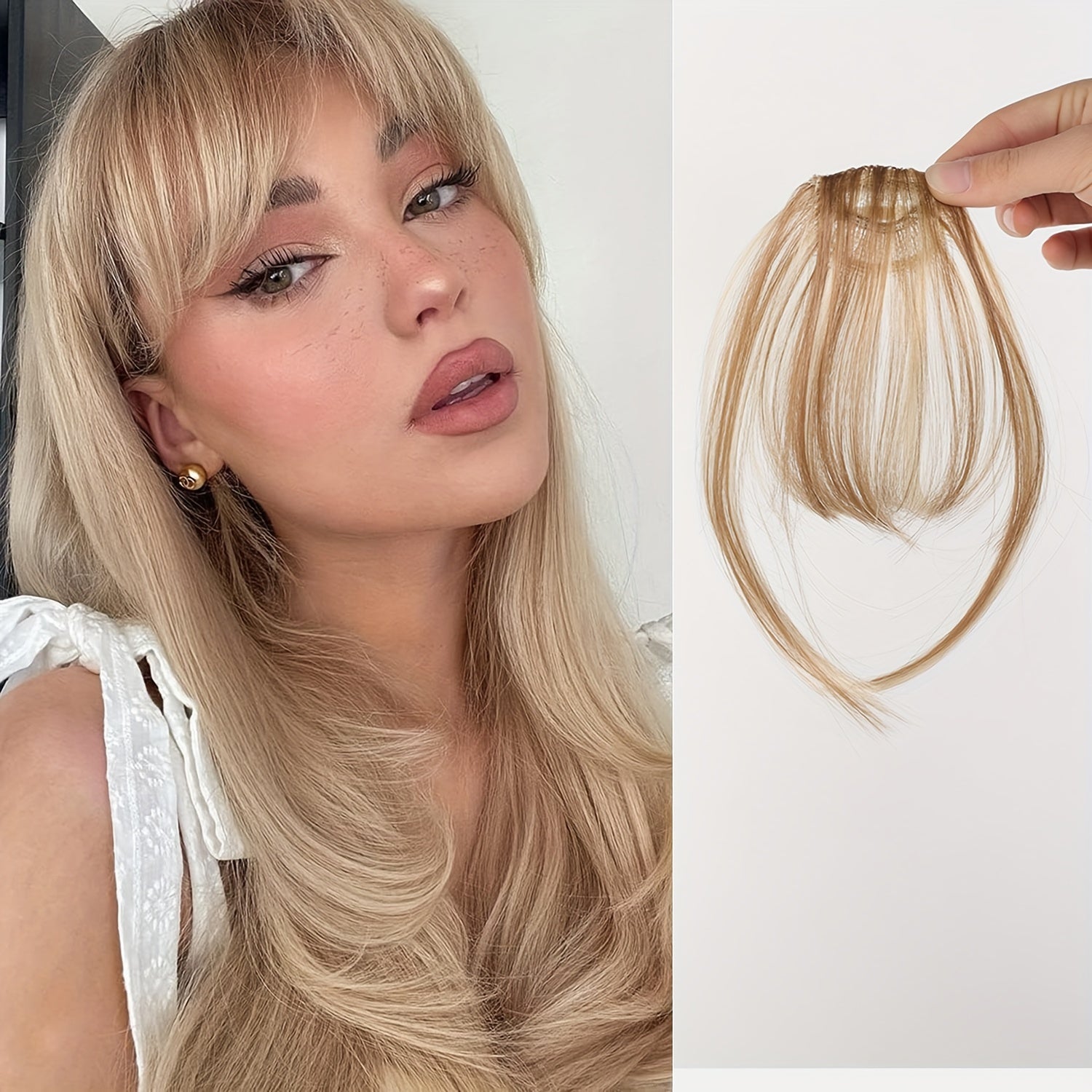 Women's Straight Synthetic Clip-In Hair Bangs Extension, Natural-Looking Air Fringe Hairpiece, Invisible Clip Hair Accessories for All - 7.5g Basics Style