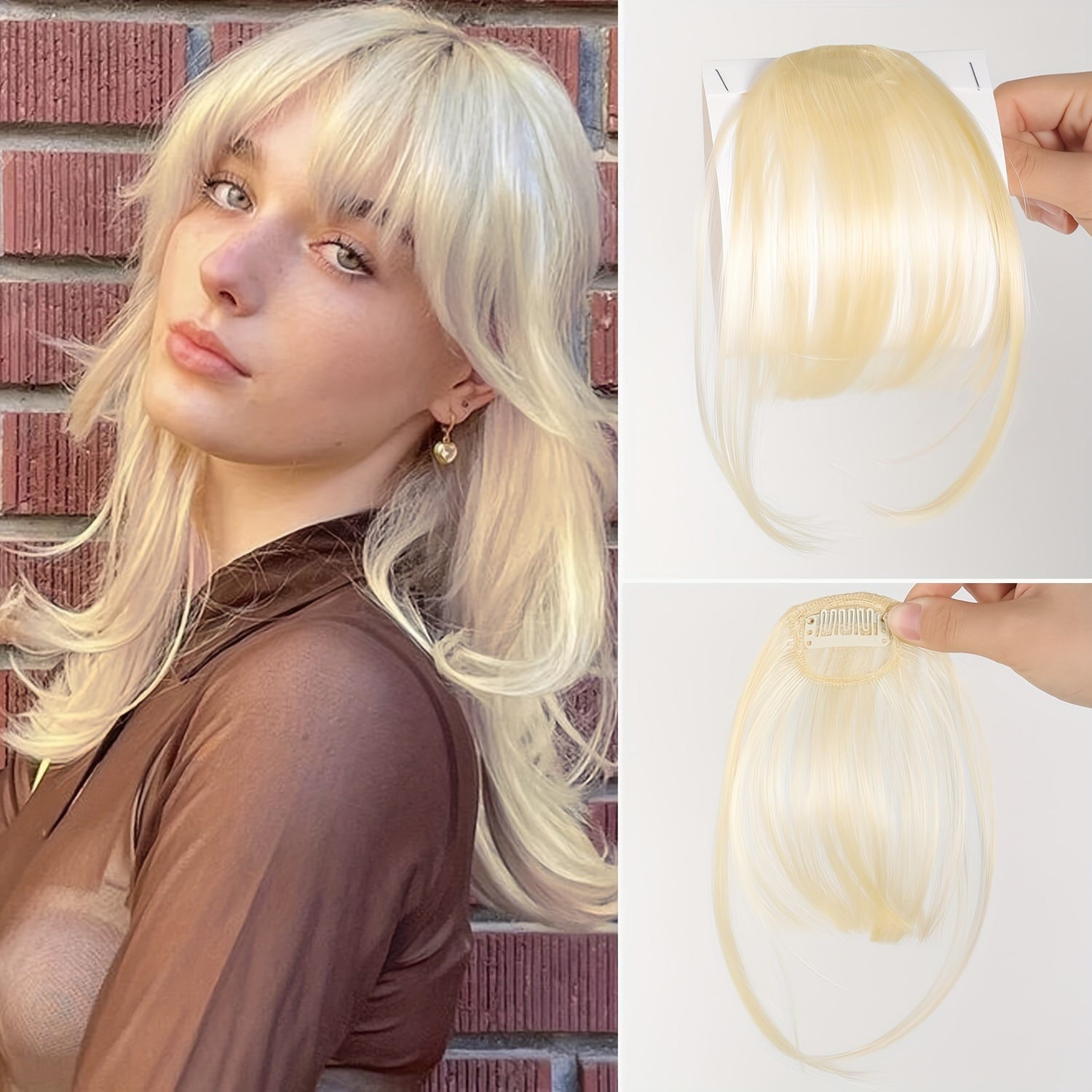 Women's Straight Synthetic Clip-In Hair Bangs Extension, Natural-Looking Air Fringe Hairpiece, Invisible Clip Hair Accessories for All - 7.5g Basics Style